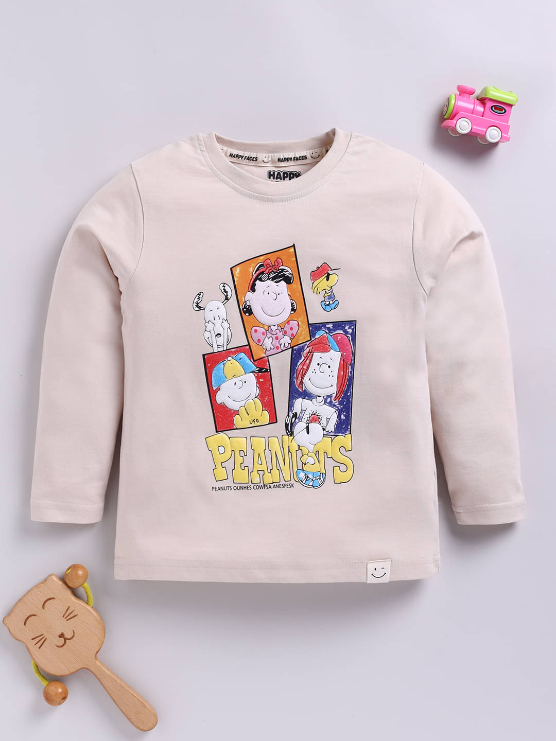     			HAPPY FACES Pack of 1 Girls Cotton Top ( Beige )