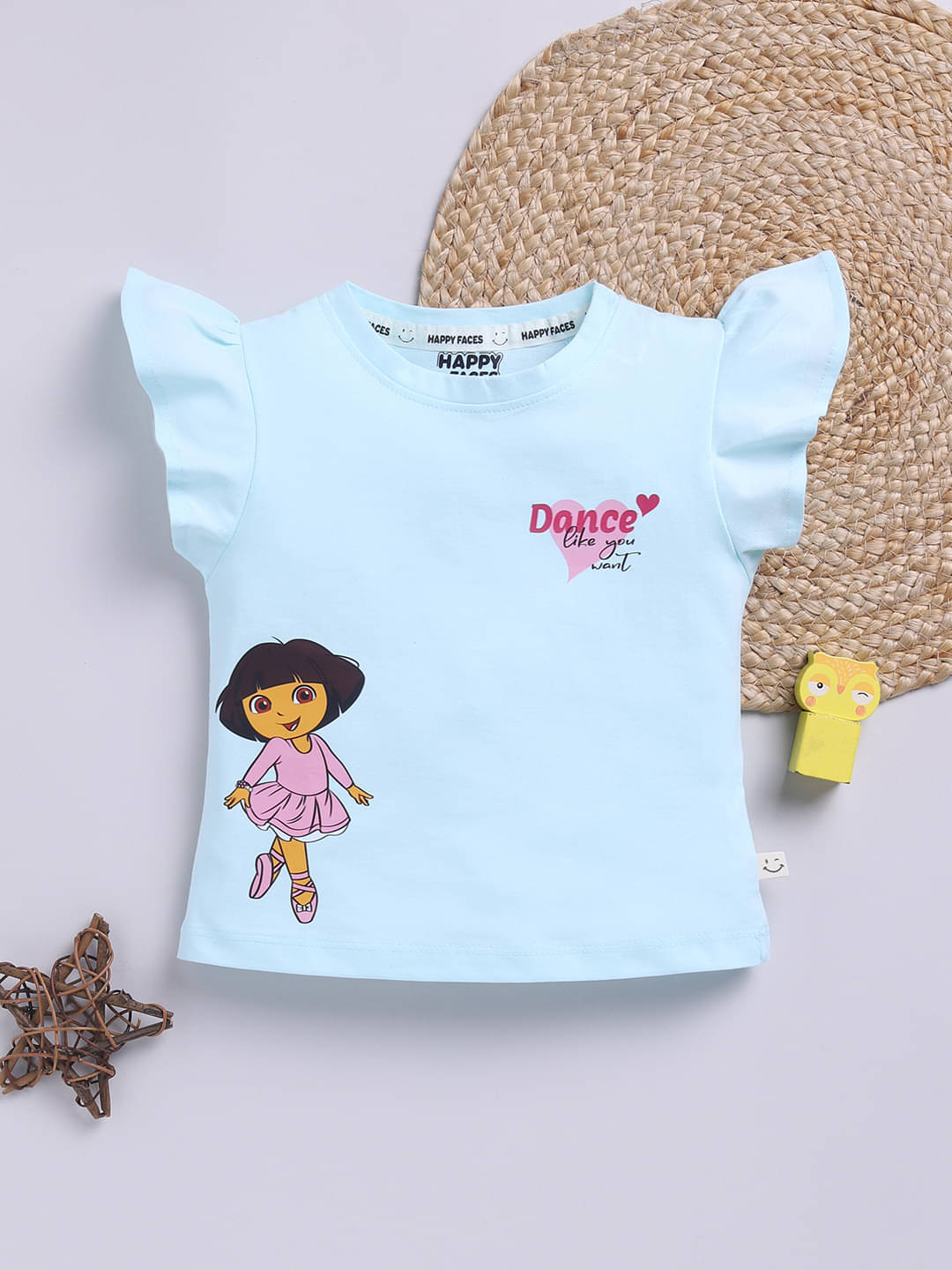     			HAPPY FACES Pack of 1 Girls Cotton Top ( Green )