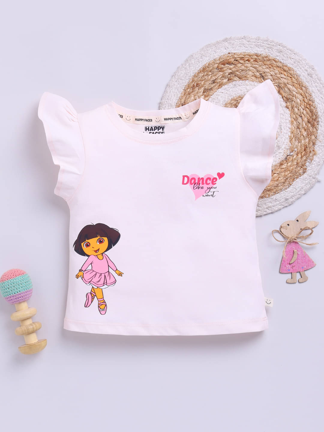     			HAPPY FACES Pack of 1 Girls Cotton Top ( Peach )