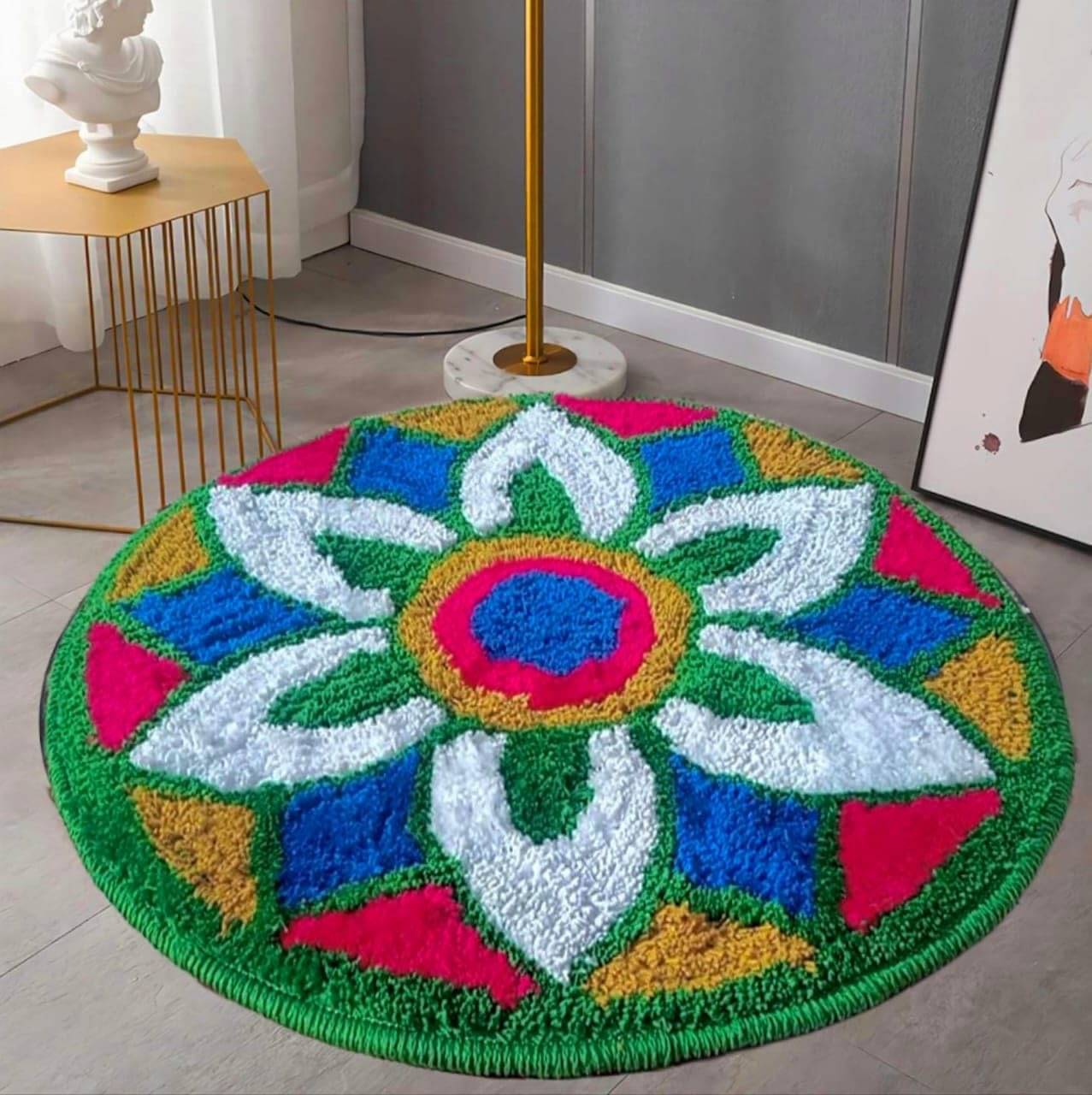 Hombella Multi Cotton Round Floor Mat ( Pack of 1 )     			Hombella Multi Cotton Round Floor Mat ( Pack of 1 )