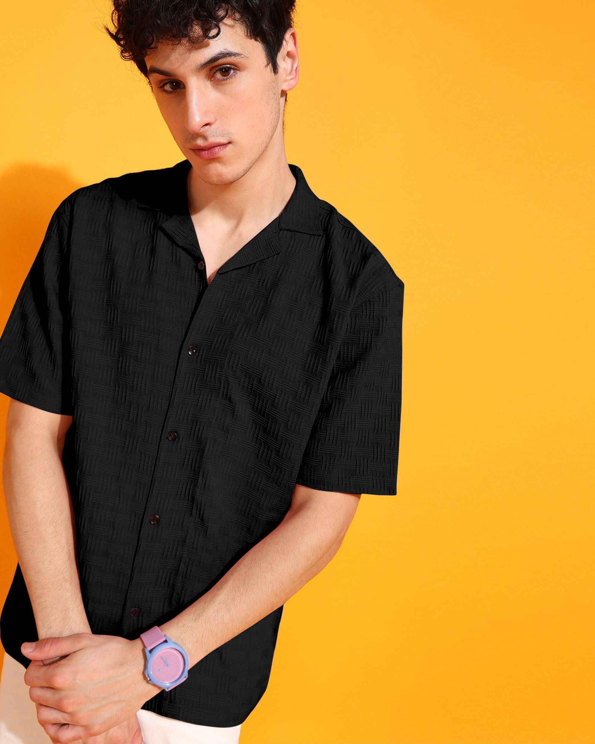     			INDICLUB Poly Cotton Regular Fit Self Design Full Sleeves Men's Casual Shirt - Black ( Pack of 1 )