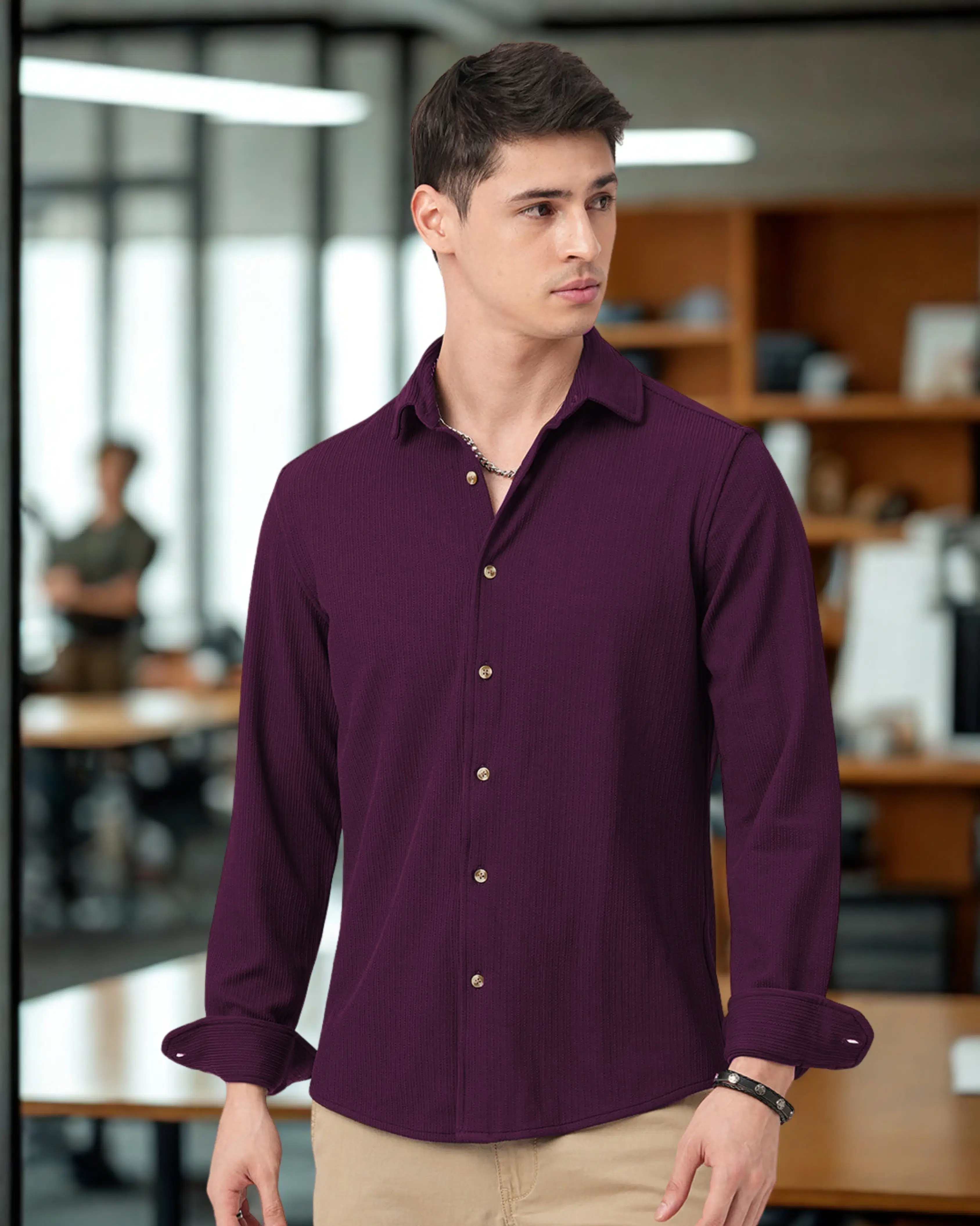     			INDICLUB Poly Cotton Regular Fit Self Design Full Sleeves Men's Casual Shirt - Purple ( Pack of 1 )