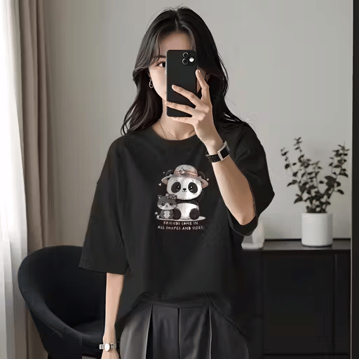 INFIRAX Women Cotton Printed Regular Fit Round Neck T-Shirt ( Black ) INFIRAX Women Cotton Printed Regular Fit Round Neck T-Shirt ( Black )