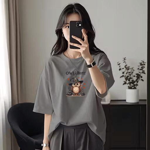     			INFIRAX Women Cotton Printed Regular Fit Round Neck T-Shirt ( Grey )