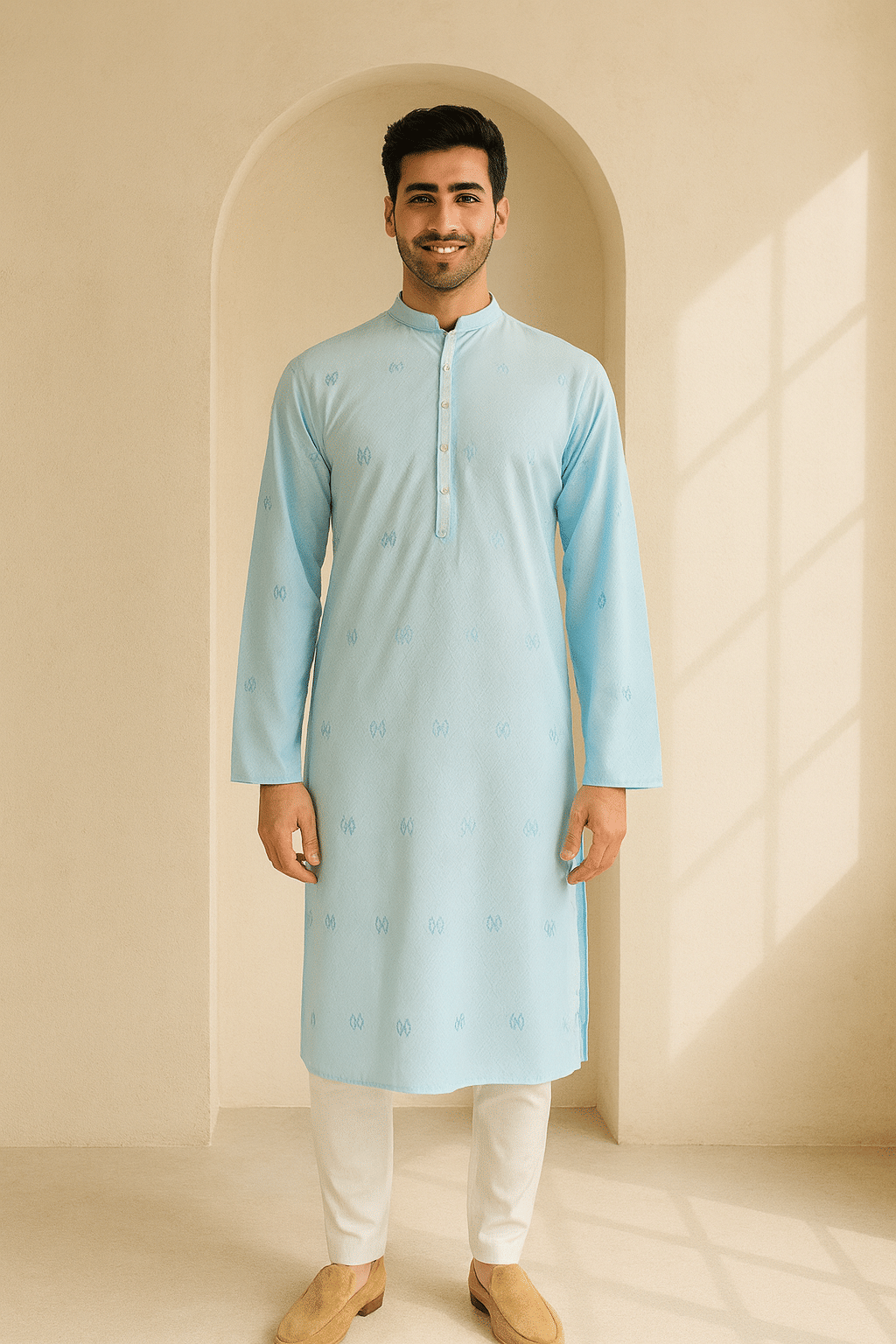     			JUGG JUGG JEEYO Blue Blended Fabric Regular Fit Men's Kurta Pyjama Set ( Pack of 1 )