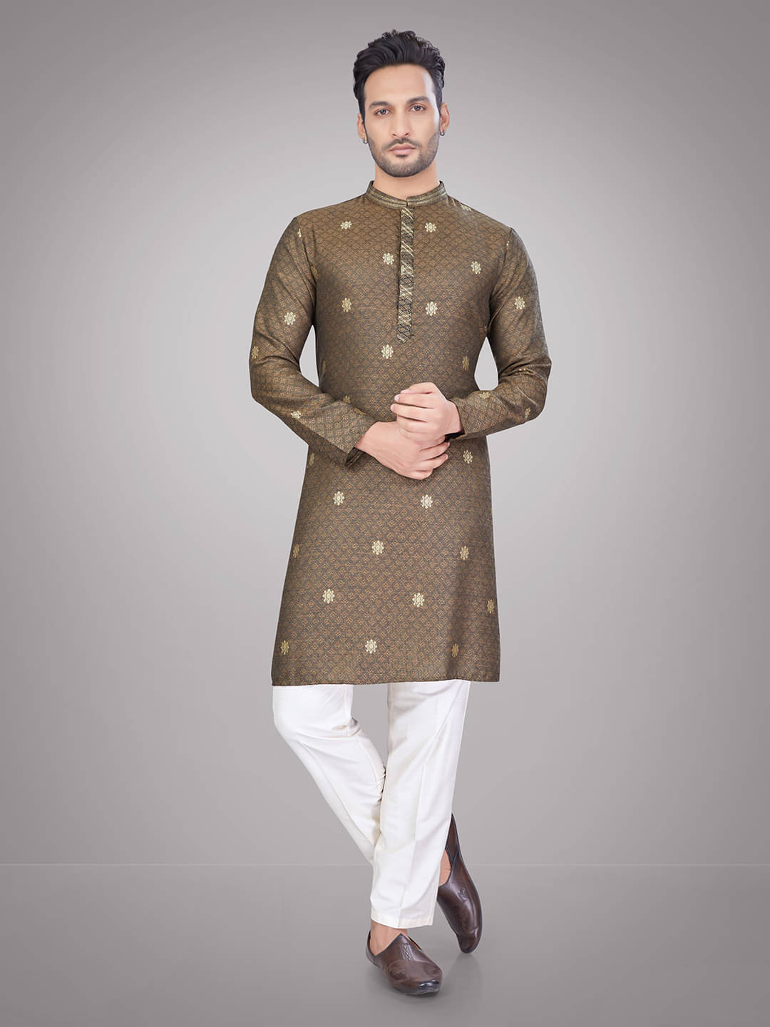 JUGG JUGG JEEYO Brown Blended Men's Regular Kurta ( Pack of 1 ) JUGG JUGG JEEYO Brown Blended Men's Regular Kurta ( Pack of 1 )