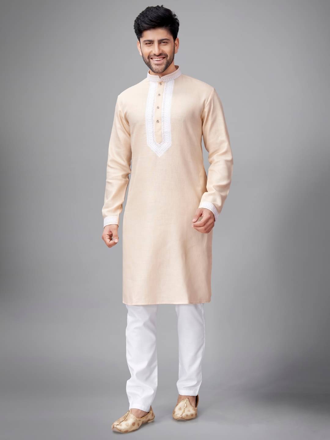     			JUGG JUGG JEEYO Cream Blended Men's Regular Kurta ( Pack of 1 )
