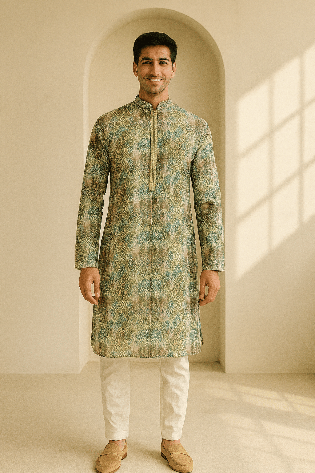     			JUGG JUGG JEEYO Green Blended Fabric Regular Fit Men's Kurta Pyjama Set ( Pack of 1 )