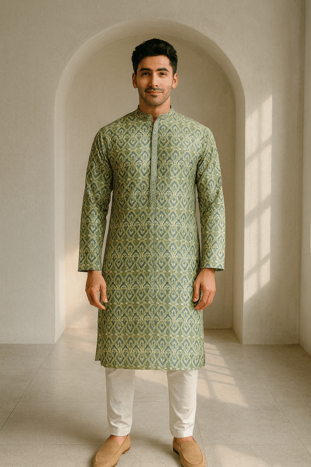     			JUGG JUGG JEEYO Green Blended Fabric Regular Fit Men's Kurta Pyjama Set ( Pack of 1 )
