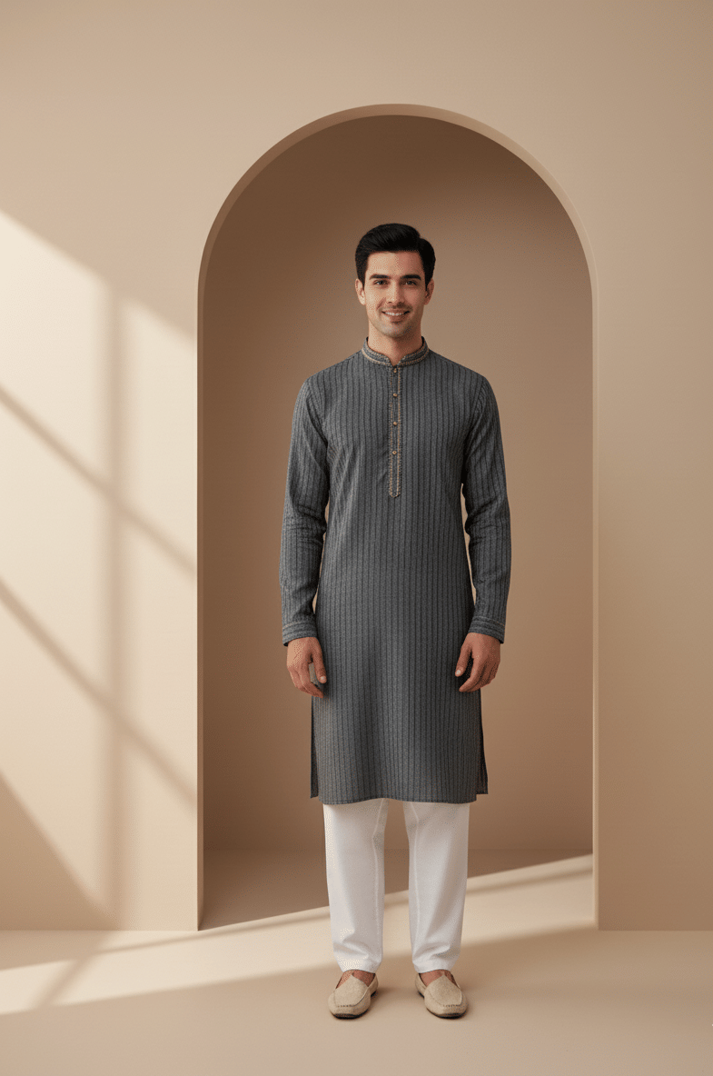     			JUGG JUGG JEEYO Grey Blended Men's Regular Kurta ( Pack of 1 )