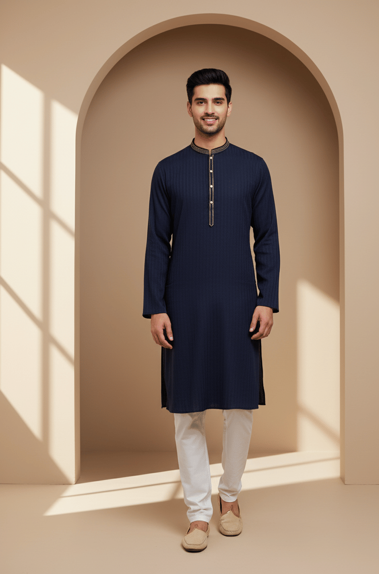     			JUGG JUGG JEEYO Navy Blue Blended Men's Regular Kurta ( Pack of 1 )