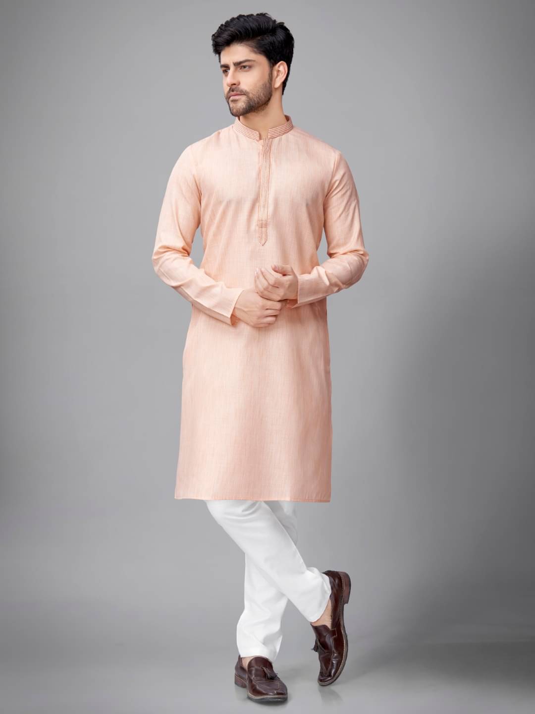 JUGG JUGG JEEYO Peach Blended Men's Regular Kurta ( Pack of 1 ) JUGG JUGG JEEYO Peach Blended Men's Regular Kurta ( Pack of 1 )