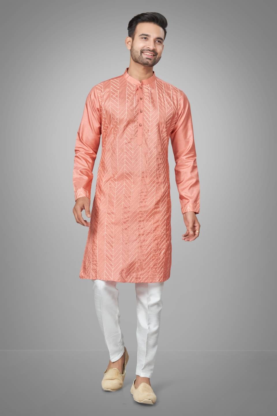 JUGG JUGG JEEYO Peach Blended Men's Regular Kurta ( Pack of 1 )     			JUGG JUGG JEEYO Peach Blended Men's Regular Kurta ( Pack of 1 )