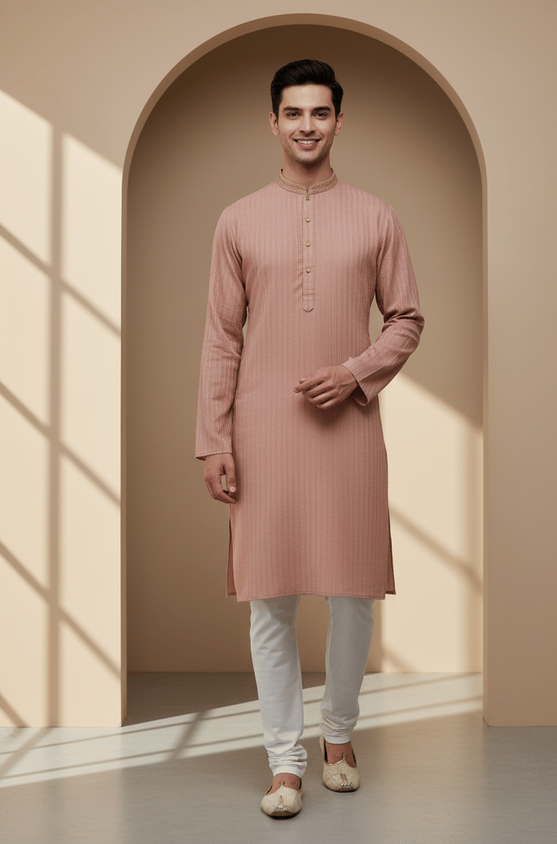 JUGG JUGG JEEYO Peach Blended Men's Regular Kurta ( Pack of 1 ) JUGG JUGG JEEYO Peach Blended Men's Regular Kurta ( Pack of 1 )