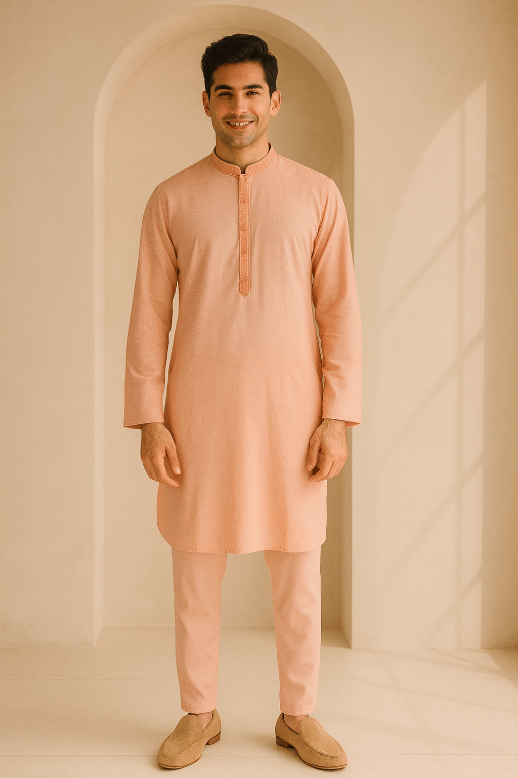JUGG JUGG JEEYO Pink Blended Fabric Regular Fit Men's Kurta Pyjama Set ( Pack of 1 )     			JUGG JUGG JEEYO Pink Blended Fabric Regular Fit Men's Kurta Pyjama Set ( Pack of 1 )