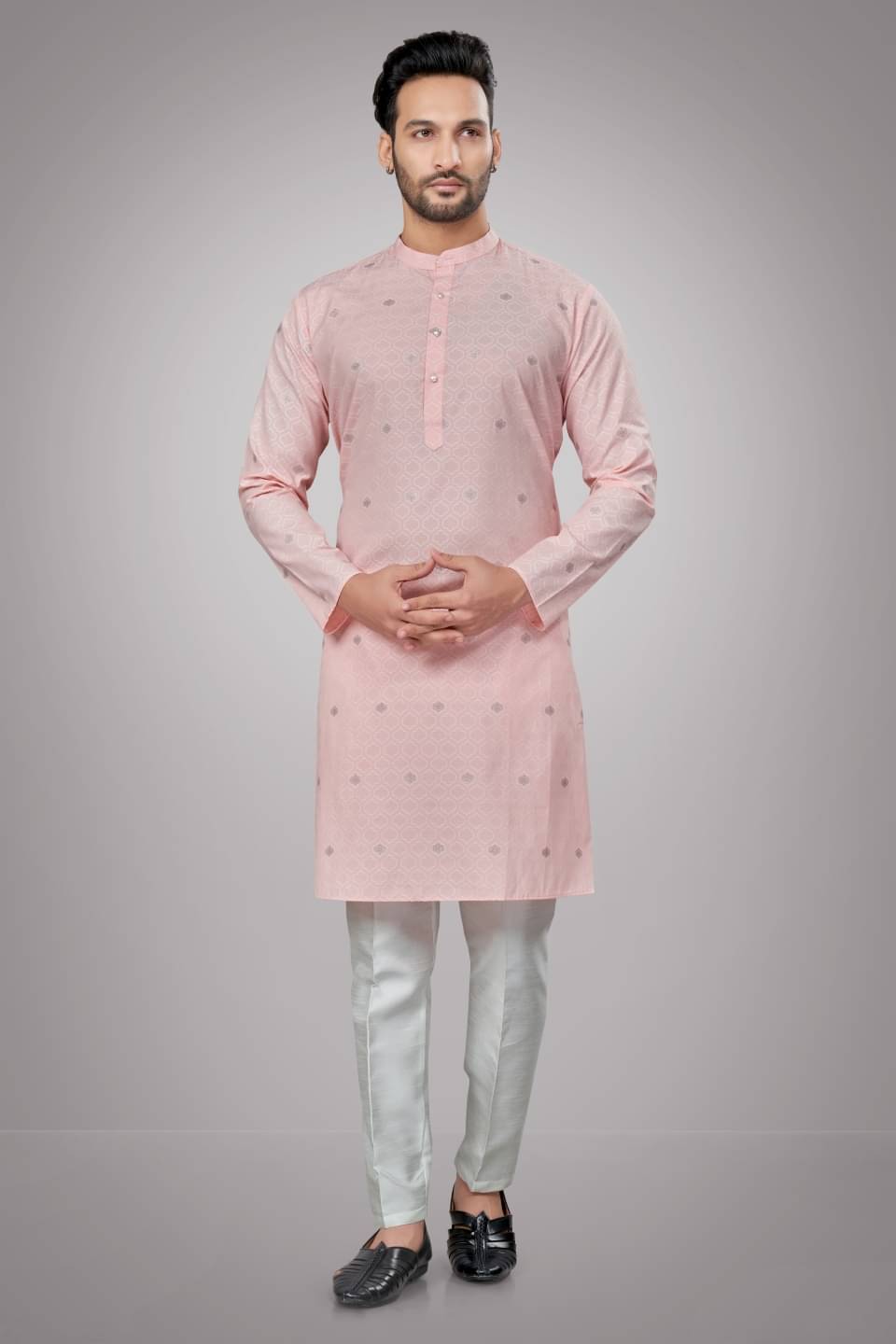 JUGG JUGG JEEYO Pink Blended Men's Regular Kurta ( Pack of 1 ) JUGG JUGG JEEYO Pink Blended Men's Regular Kurta ( Pack of 1 )