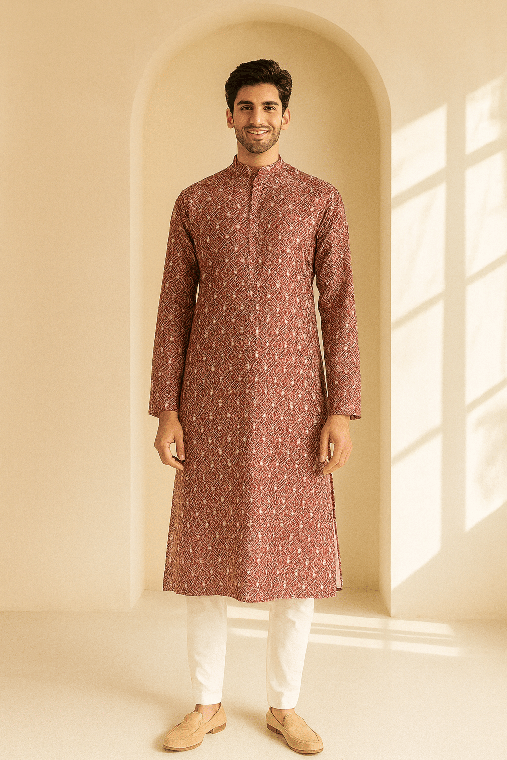 JUGG JUGG JEEYO Red Blended Fabric Regular Fit Men's Kurta Pyjama Set ( Pack of 1 )     			JUGG JUGG JEEYO Red Blended Fabric Regular Fit Men's Kurta Pyjama Set ( Pack of 1 )