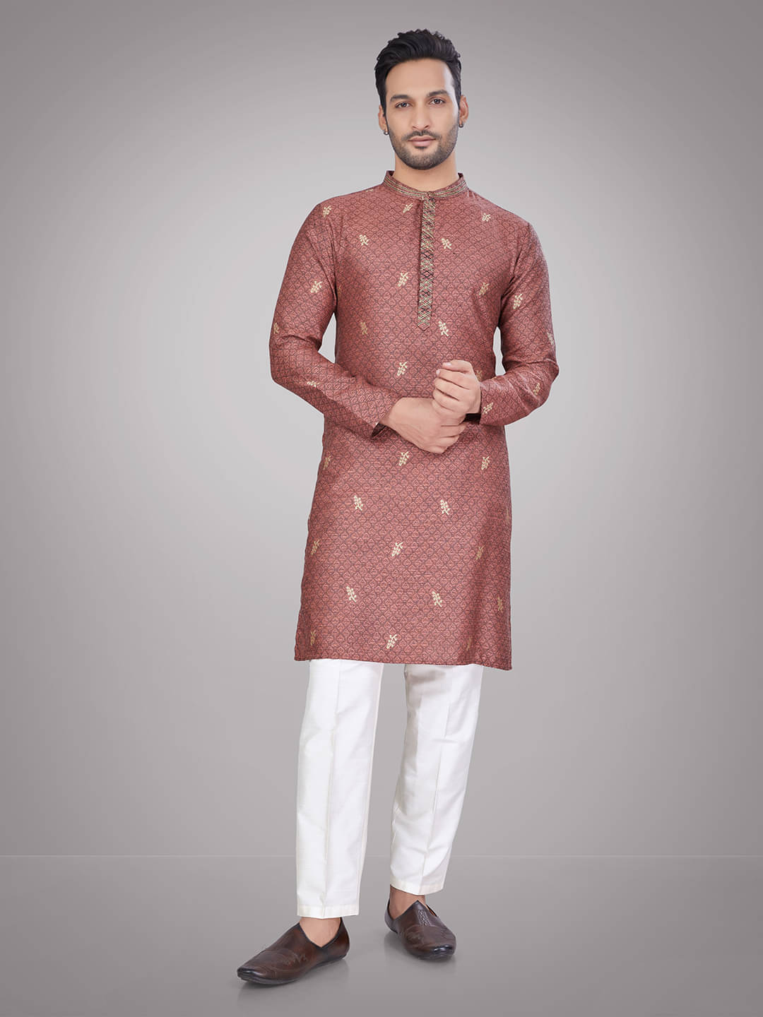 JUGG JUGG JEEYO Rust Blended Men's Regular Kurta ( Pack of 1 ) JUGG JUGG JEEYO Rust Blended Men's Regular Kurta ( Pack of 1 )
