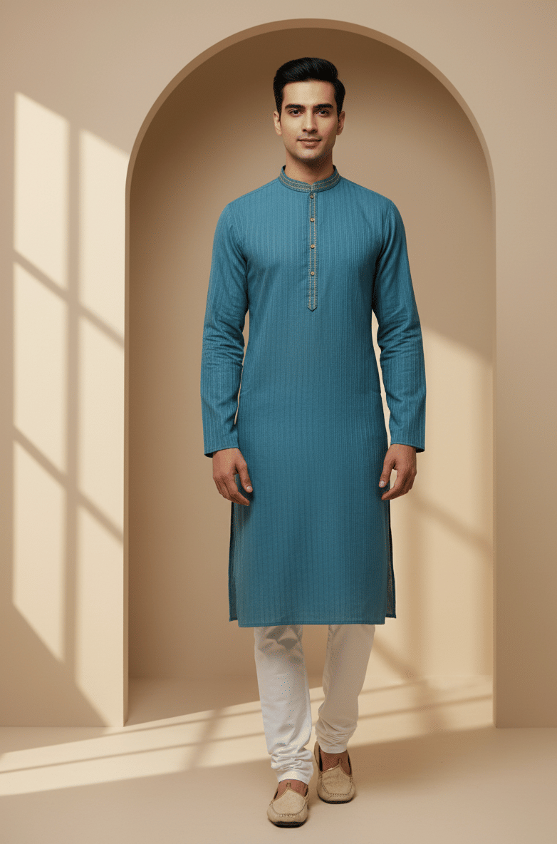 JUGG JUGG JEEYO Teal Blended Men's Regular Kurta ( Pack of 1 )     			JUGG JUGG JEEYO Teal Blended Men's Regular Kurta ( Pack of 1 )