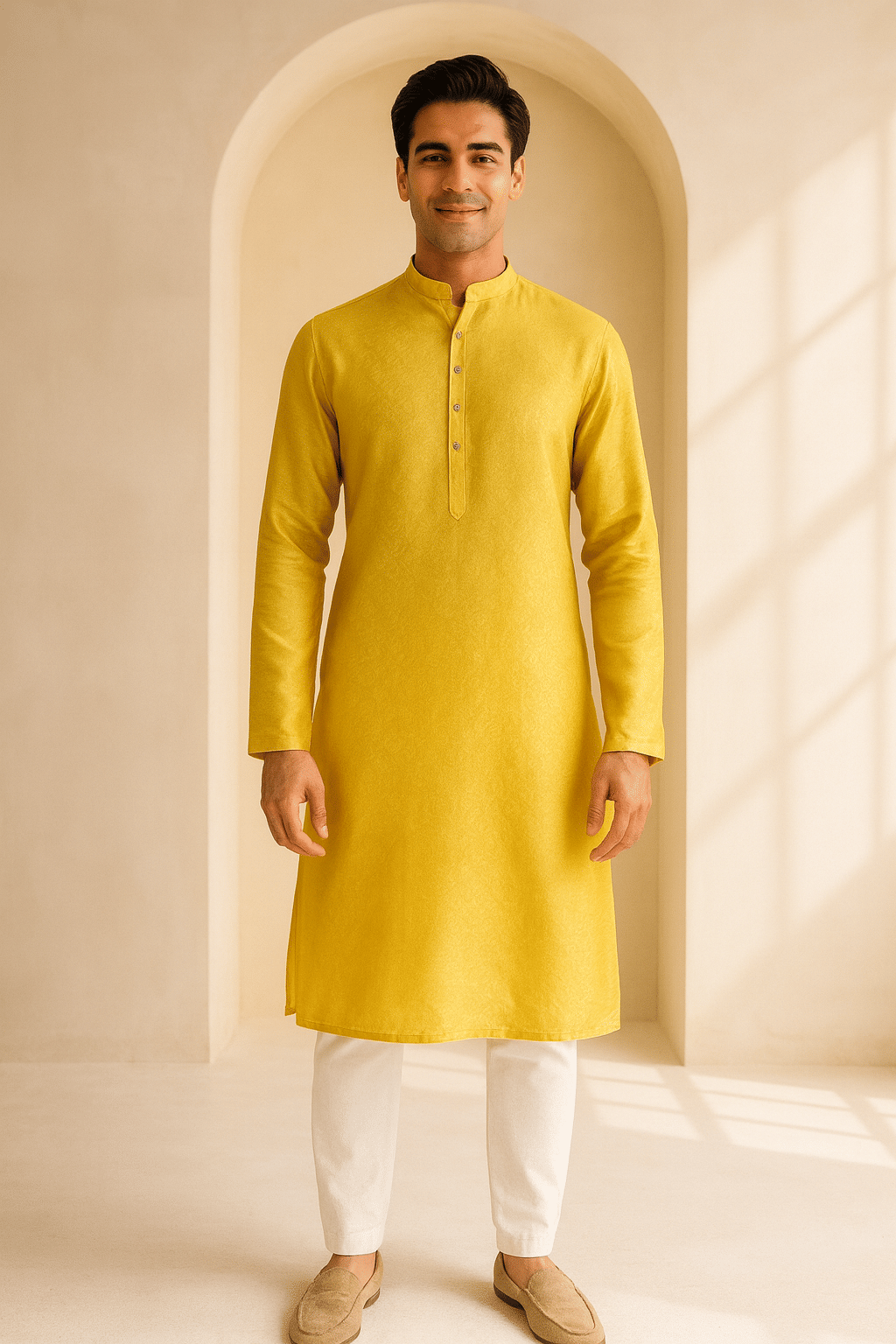     			JUGG JUGG JEEYO Yellow Blended Fabric Regular Fit Men's Kurta Pyjama Set ( Pack of 1 )