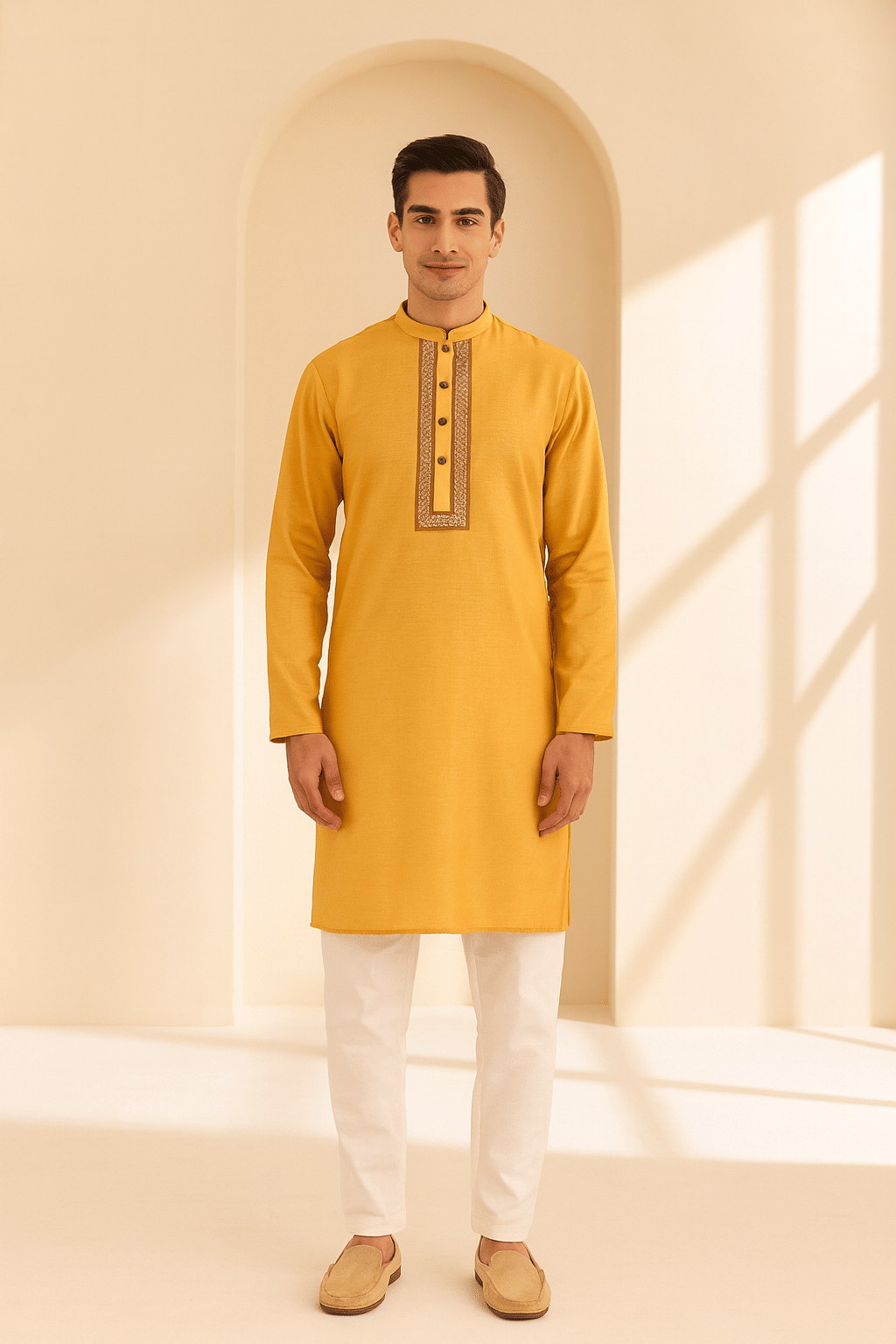     			JUGG JUGG JEEYO Yellow Blended Fabric Regular Fit Men's Kurta Pyjama Set ( Pack of 1 )