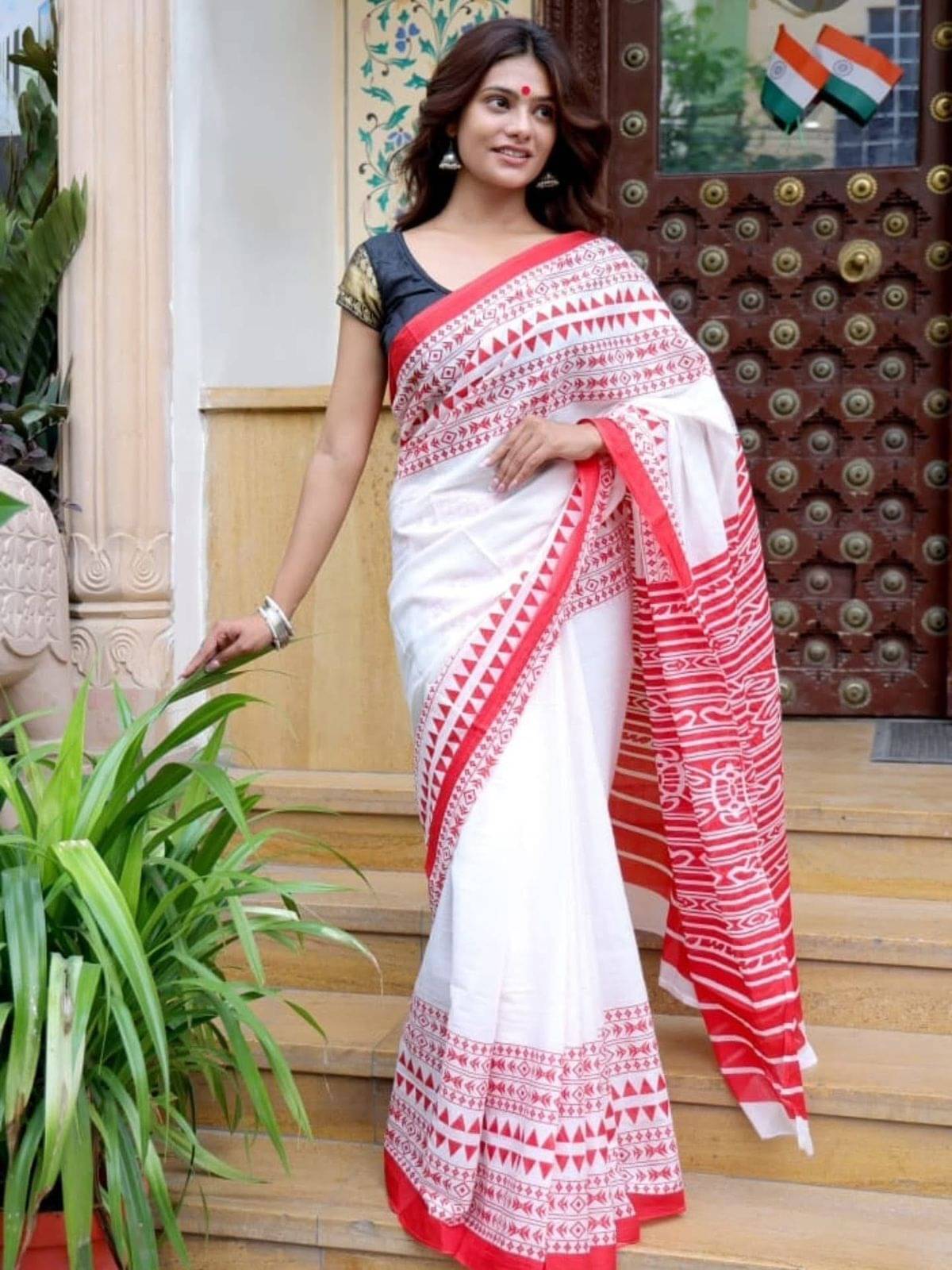     			Krisha Enterprise Chanderi Printed Regular Saree Without Blouse Piece ( White )