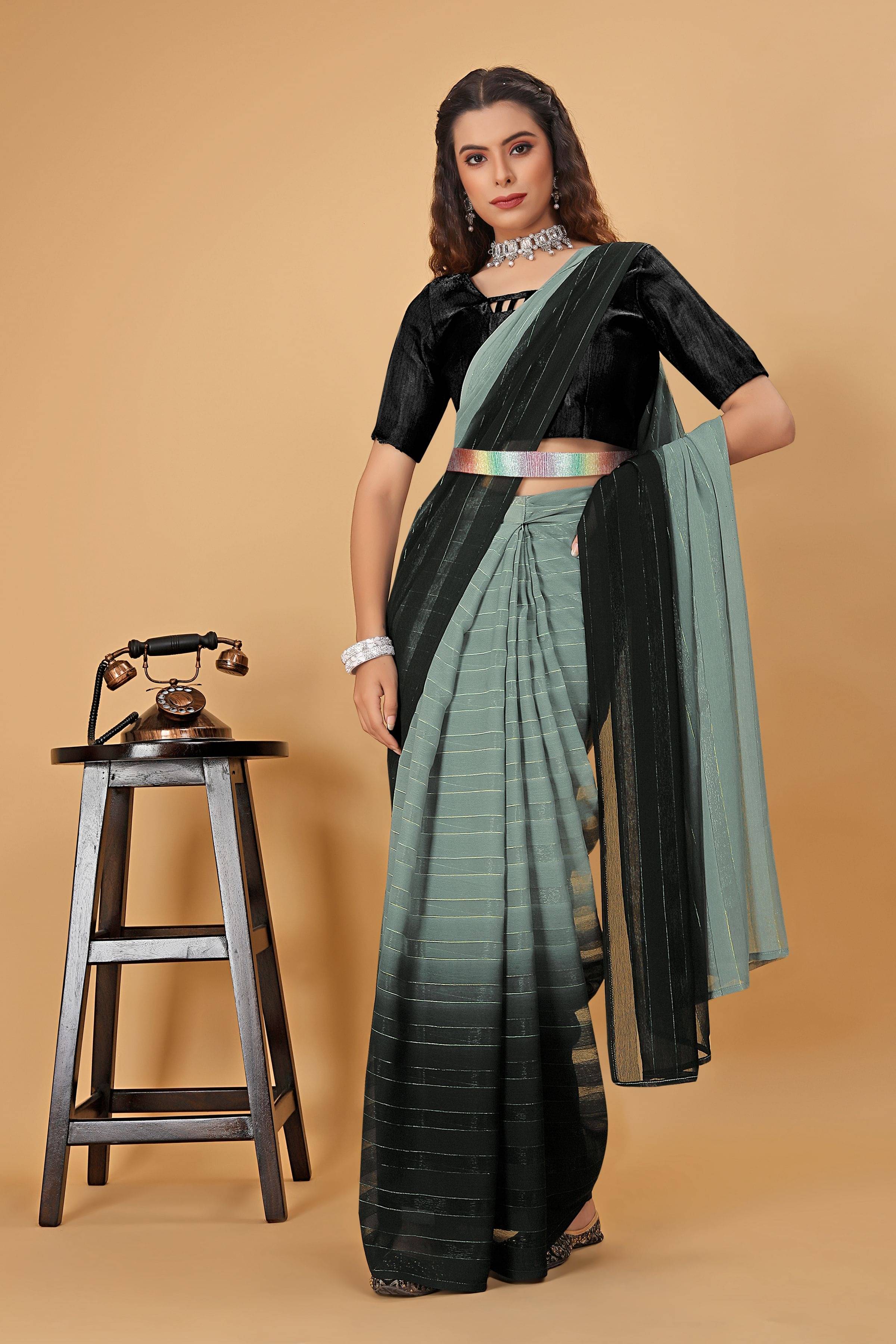 Krisha Enterprise Chiffon Dyed Regular Saree With Unstitched Blouse Piece ( Grey ) Krisha Enterprise Chiffon Dyed Regular Saree With Unstitched Blouse Piece ( Grey )