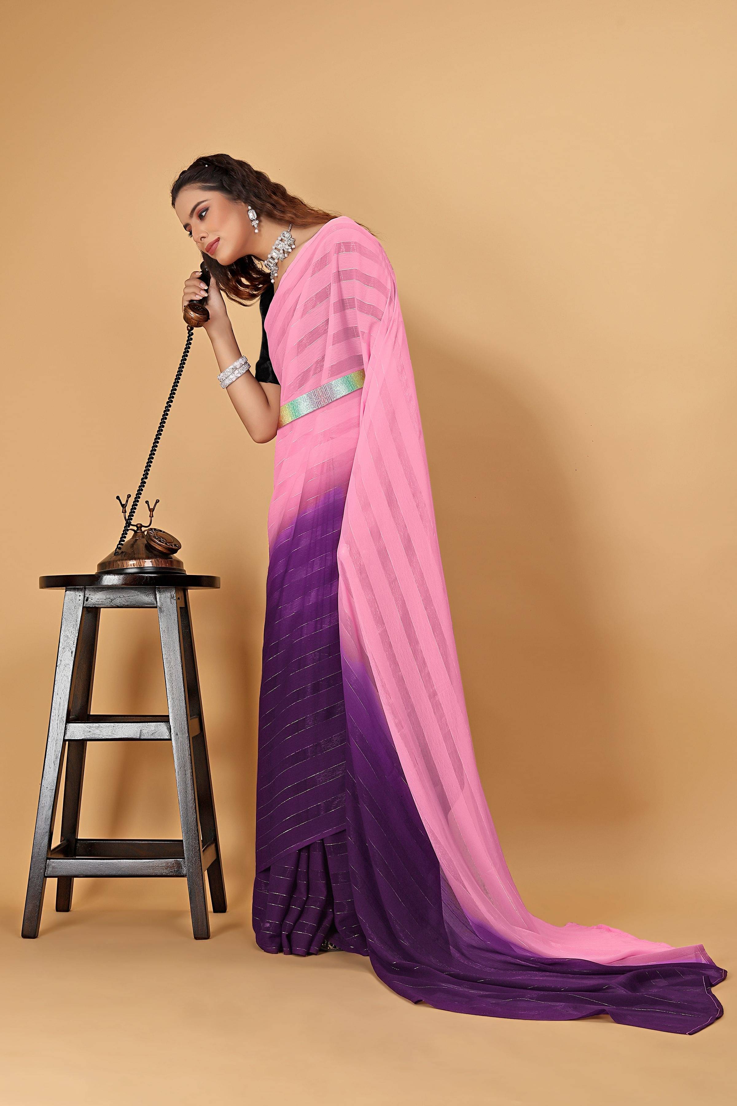 Krisha Enterprise Chiffon Dyed Regular Saree With Unstitched Blouse Piece ( Pink ) Krisha Enterprise Chiffon Dyed Regular Saree With Unstitched Blouse Piece ( Pink )
