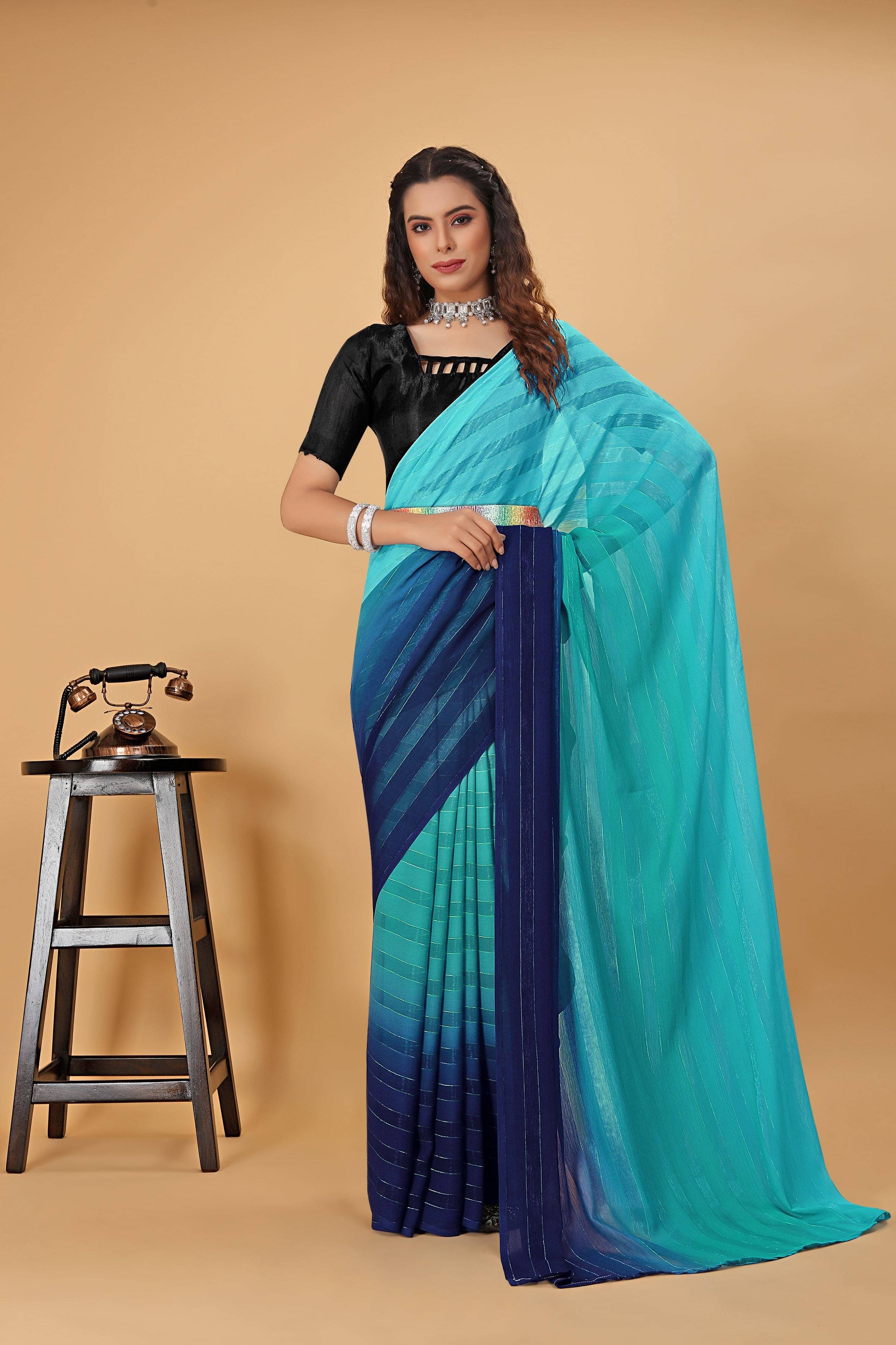 Krisha Enterprise Chiffon Dyed Regular Saree With Unstitched Blouse Piece ( Light Blue ) Krisha Enterprise Chiffon Dyed Regular Saree With Unstitched Blouse Piece ( Light Blue )