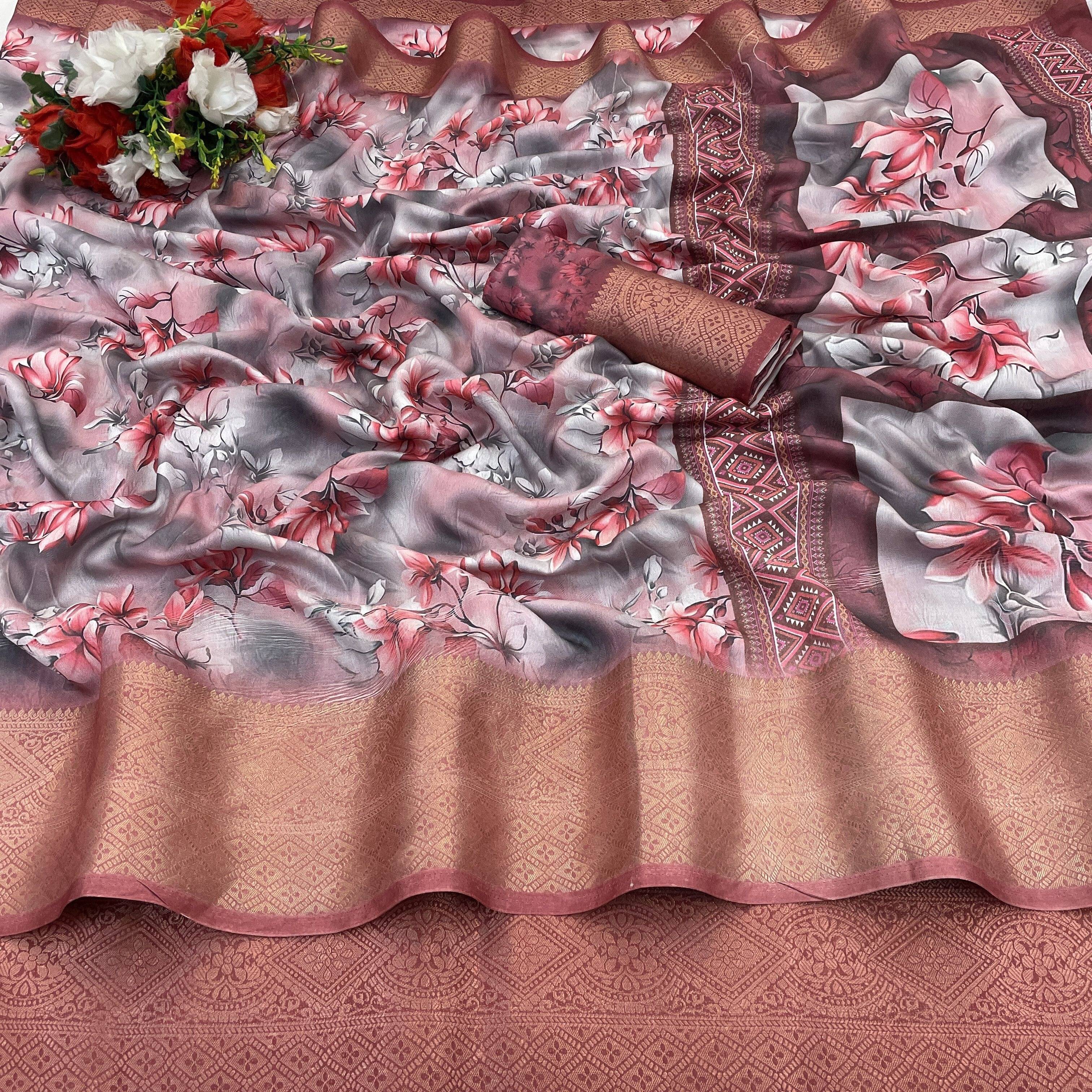     			Krisha Enterprise Chiffon Printed Regular Saree With Unstitched Blouse Piece ( Maroon )