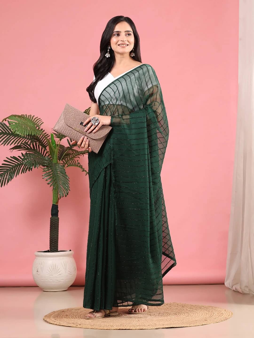 Krisha Enterprise Chiffon Self Design Regular Saree With Unstitched Blouse Piece ( Green ) Krisha Enterprise Chiffon Self Design Regular Saree With Unstitched Blouse Piece ( Green )