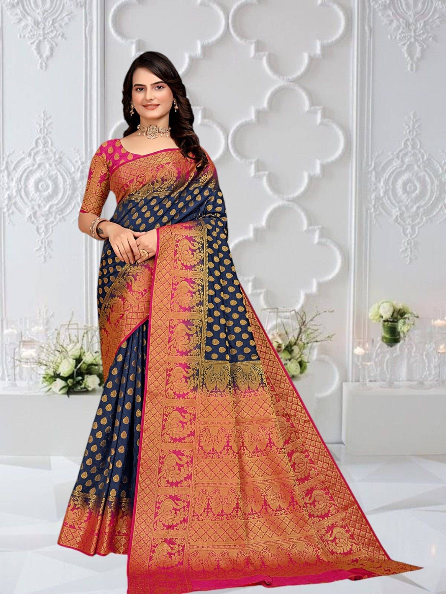Krisha Enterprise Cotton Blend Woven Regular Saree With Unstitched Blouse Piece ( Multicolor 8 ) Krisha Enterprise Cotton Blend Woven Regular Saree With Unstitched Blouse Piece ( Multicolor 8 )