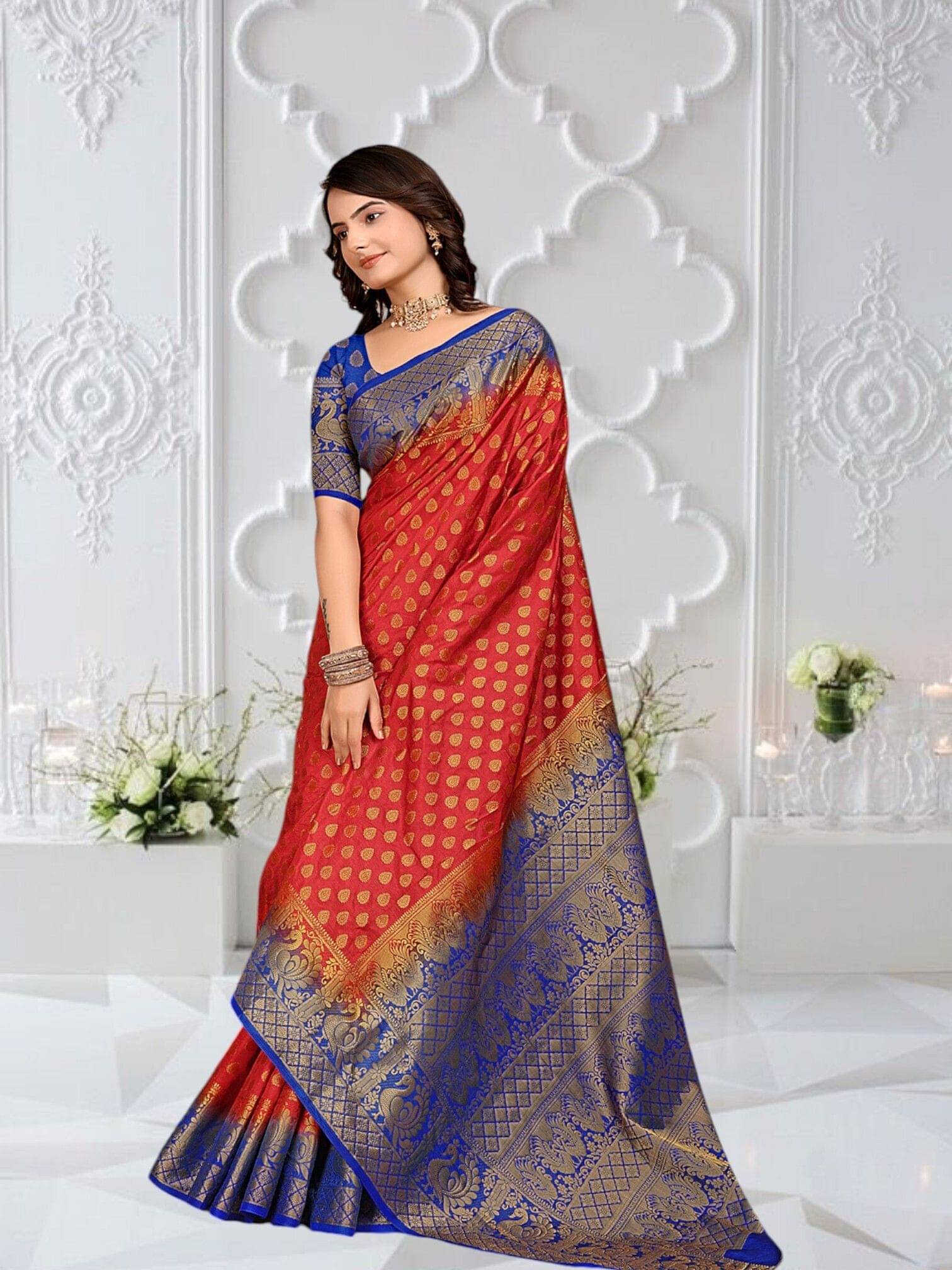     			Krisha Enterprise Cotton Blend Woven Regular Saree With Unstitched Blouse Piece ( Multicolor 5 )