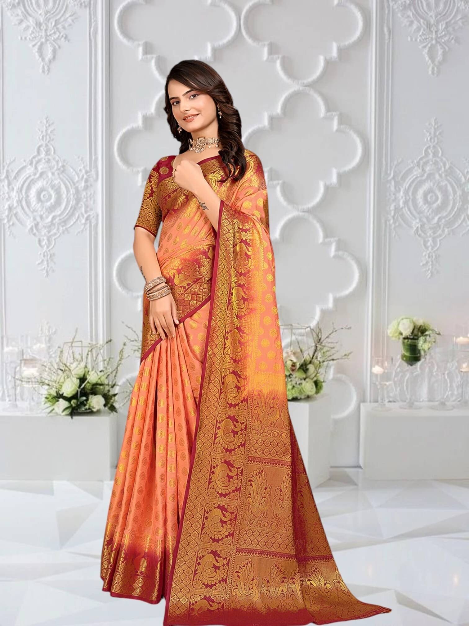 Krisha Enterprise Cotton Blend Woven Regular Saree With Unstitched Blouse Piece ( Multicolor 5 ) Krisha Enterprise Cotton Blend Woven Regular Saree With Unstitched Blouse Piece ( Multicolor 5 )