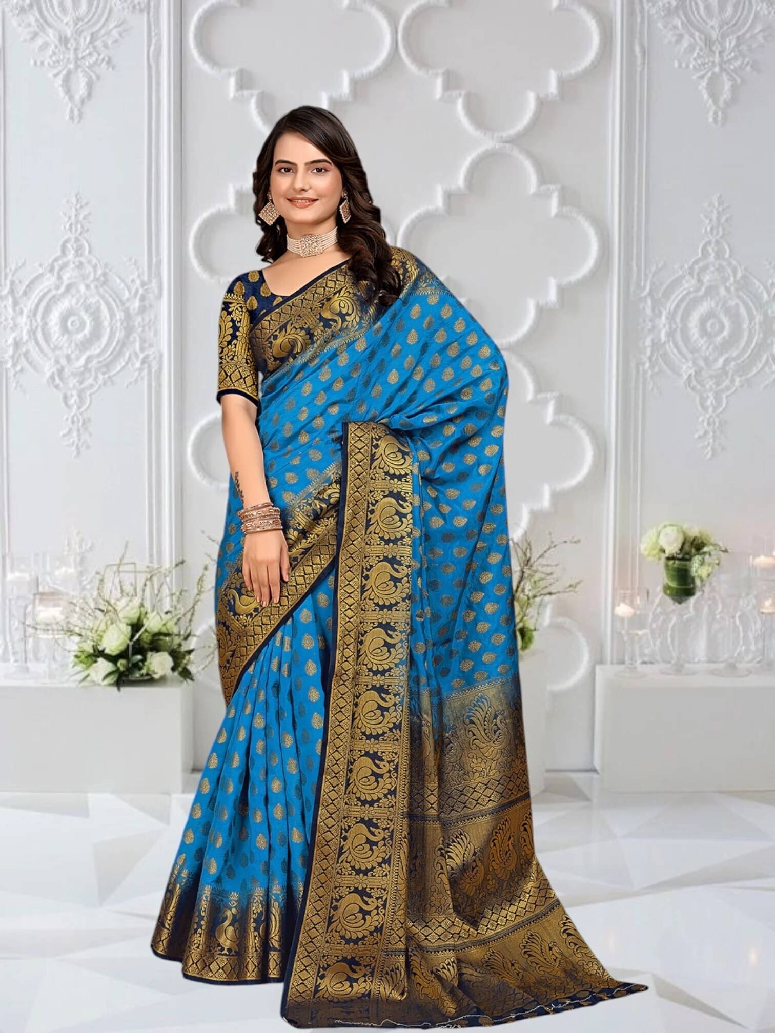 Krisha Enterprise Cotton Blend Woven Regular Saree With Unstitched Blouse Piece ( Multicolor 5 ) Krisha Enterprise Cotton Blend Woven Regular Saree With Unstitched Blouse Piece ( Multicolor 5 )