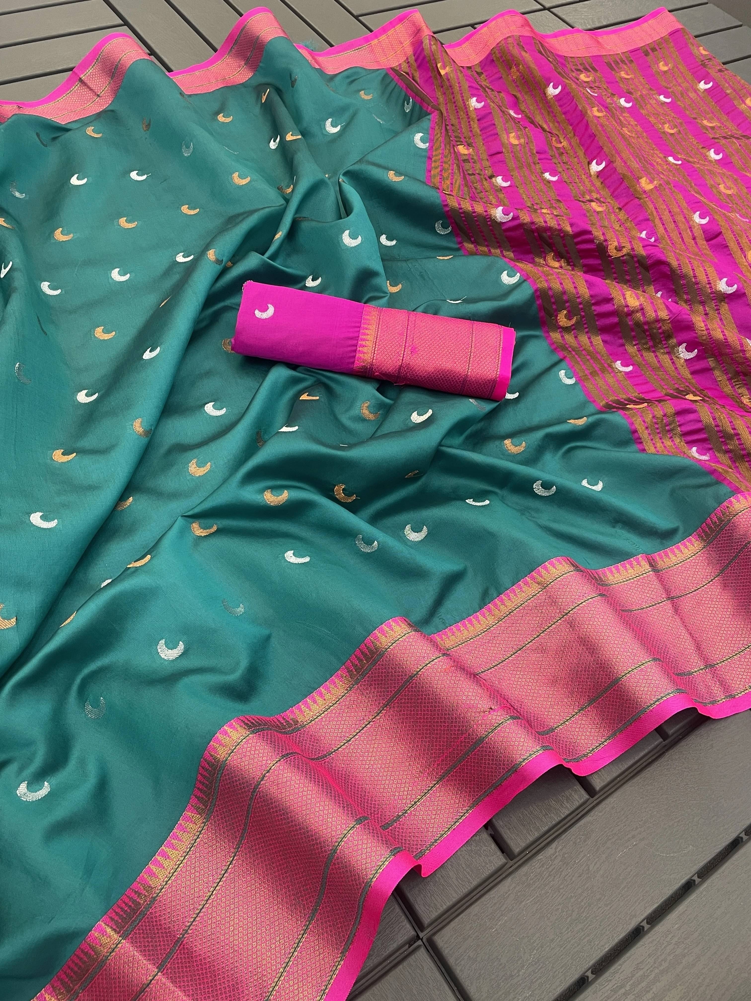 Krisha Enterprise Cotton Blend Woven Regular Saree With Unstitched Blouse Piece ( Blue ) Krisha Enterprise Cotton Blend Woven Regular Saree With Unstitched Blouse Piece ( Blue )