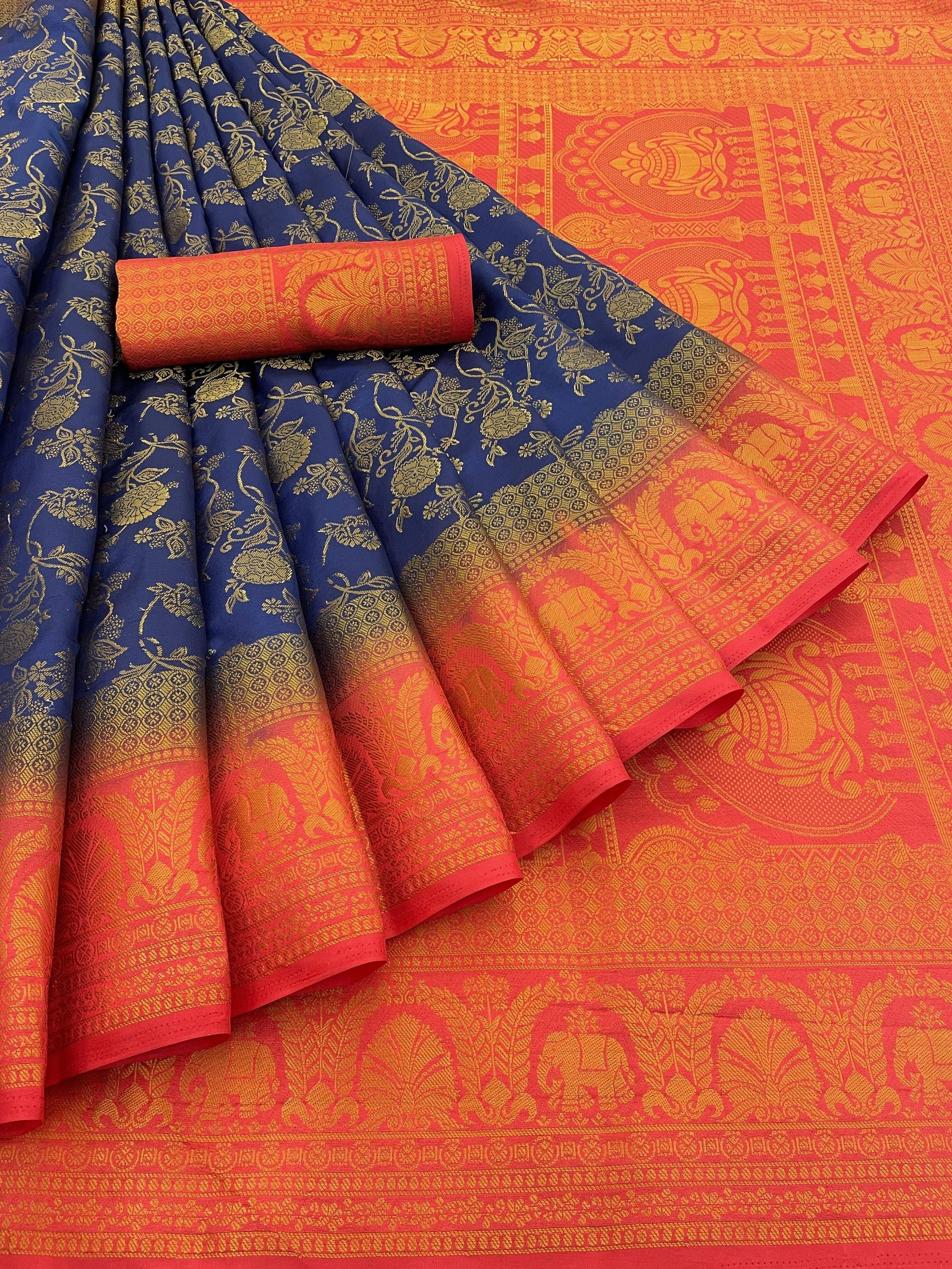     			Krisha Enterprise Cotton Blend Woven Regular Saree With Unstitched Blouse Piece ( Multicolor 6 )