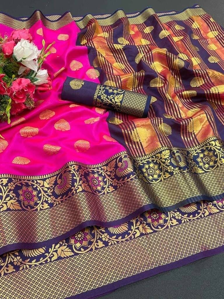 Krisha Enterprise Cotton Blend Woven Regular Saree With Unstitched Blouse Piece ( Pink ) Krisha Enterprise Cotton Blend Woven Regular Saree With Unstitched Blouse Piece ( Pink )