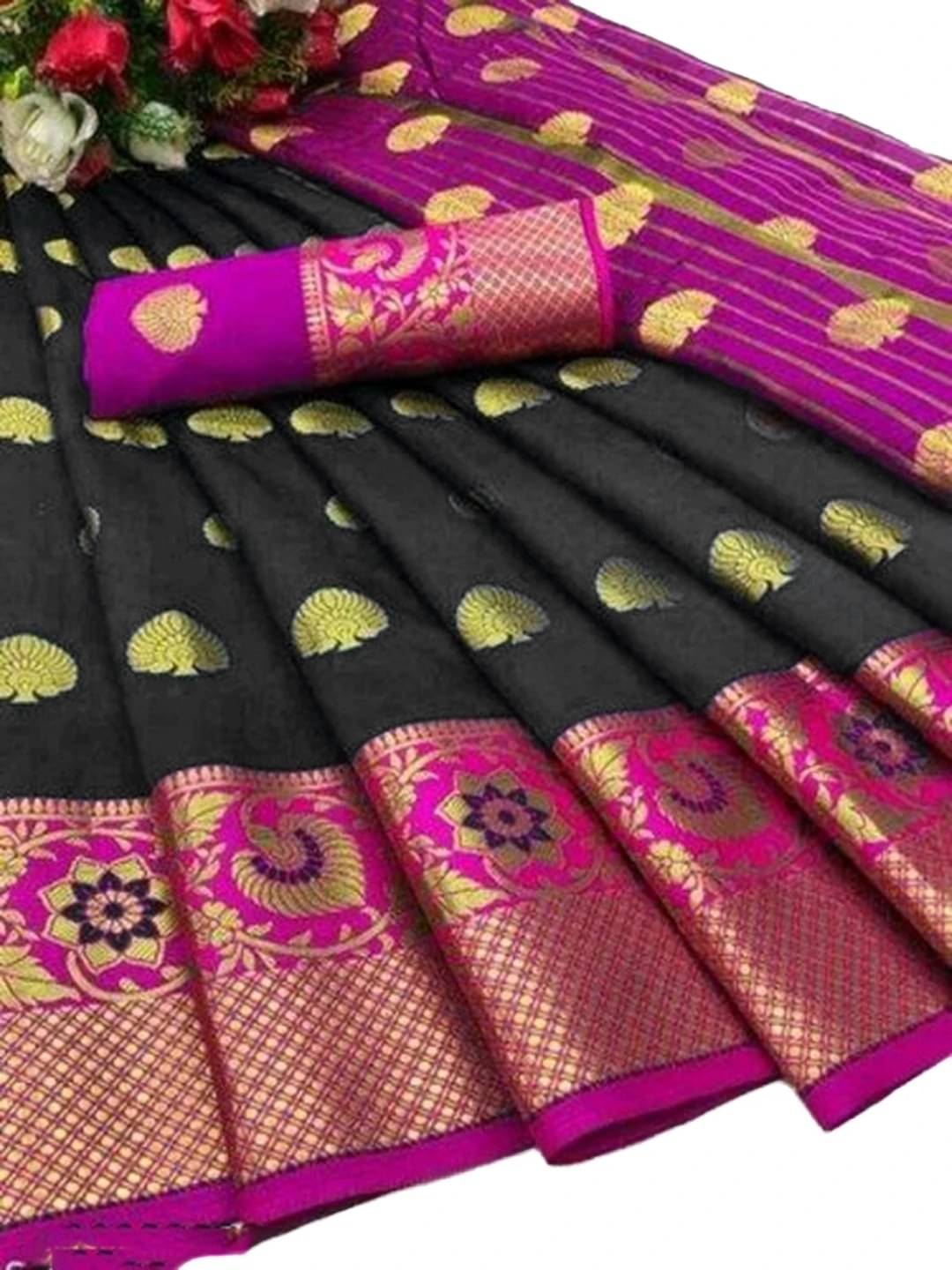 Krisha Enterprise Cotton Blend Woven Regular Saree With Unstitched Blouse Piece ( Black ) Krisha Enterprise Cotton Blend Woven Regular Saree With Unstitched Blouse Piece ( Black )