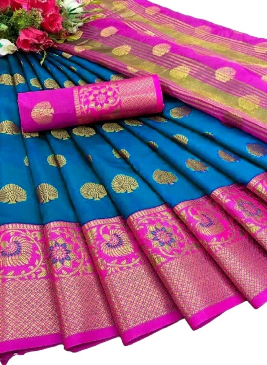 Krisha Enterprise Cotton Blend Woven Regular Saree With Unstitched Blouse Piece ( Light Blue )     			Krisha Enterprise Cotton Blend Woven Regular Saree With Unstitched Blouse Piece ( Light Blue )