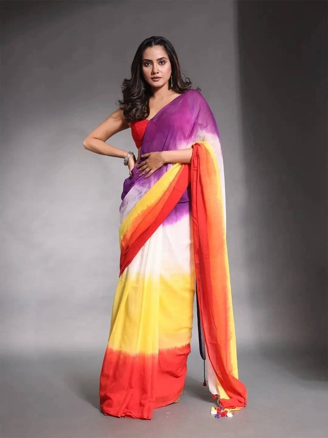 Krisha Enterprise Cotton Woven Regular Saree With Unstitched Blouse Piece ( Purple ) Krisha Enterprise Cotton Woven Regular Saree With Unstitched Blouse Piece ( Purple )