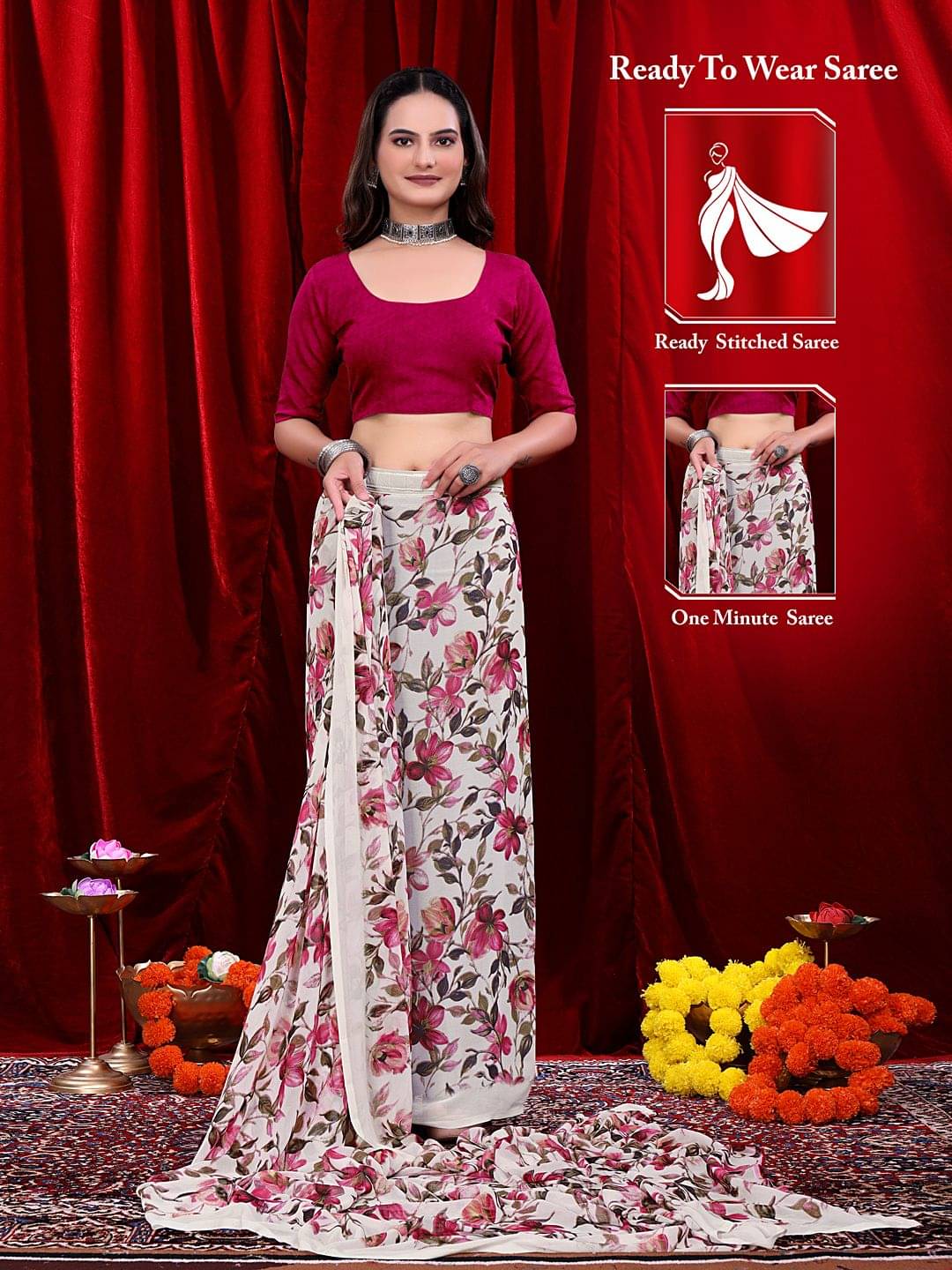     			Krisha Enterprise Georgette Printed Regular Saree With Unstitched Blouse Piece ( Pink )