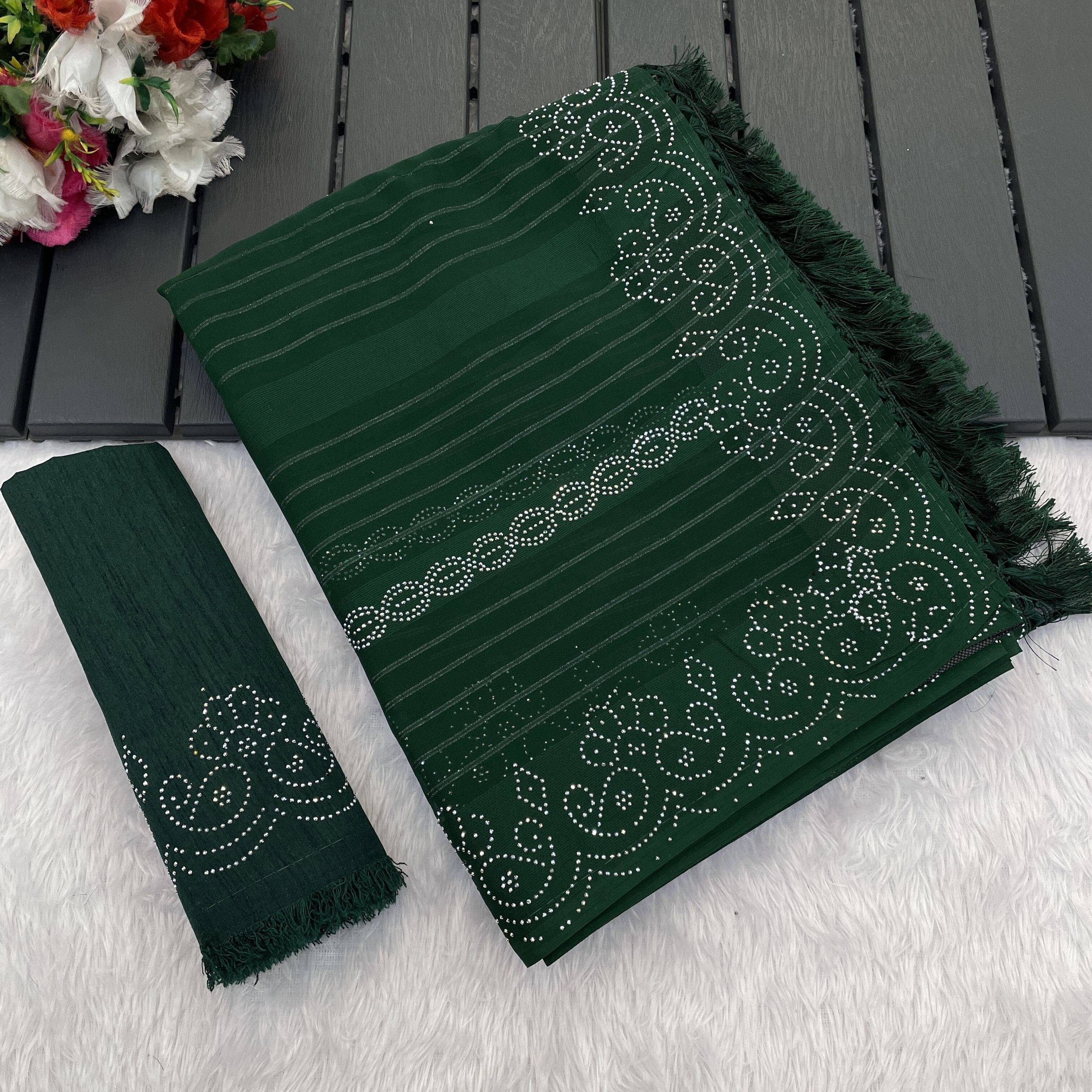     			Krisha Enterprise Georgette Self Design Regular Saree With Unstitched Blouse Piece ( Green )