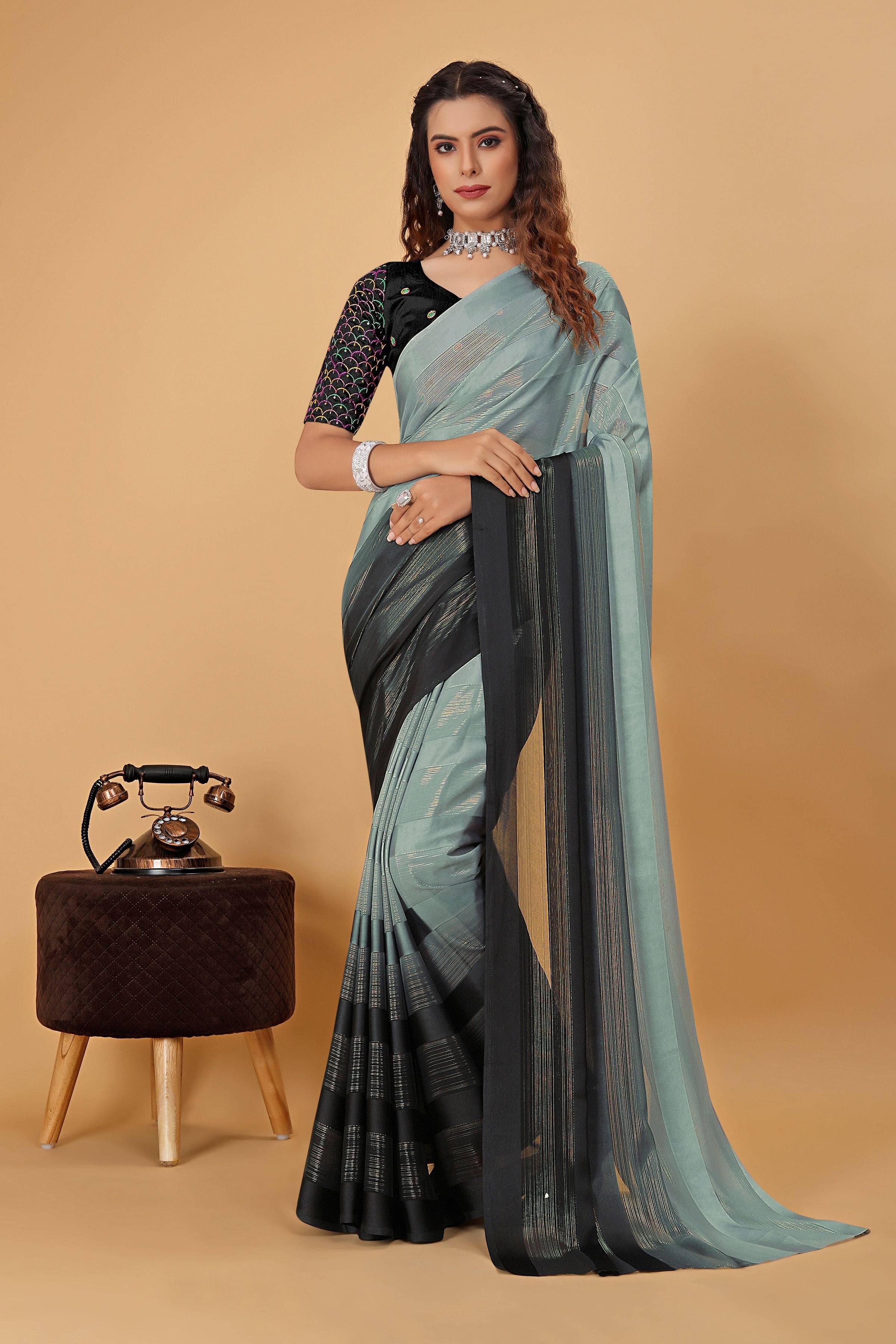     			Krisha Enterprise Georgette Woven Regular Saree With Unstitched Blouse Piece ( Grey )