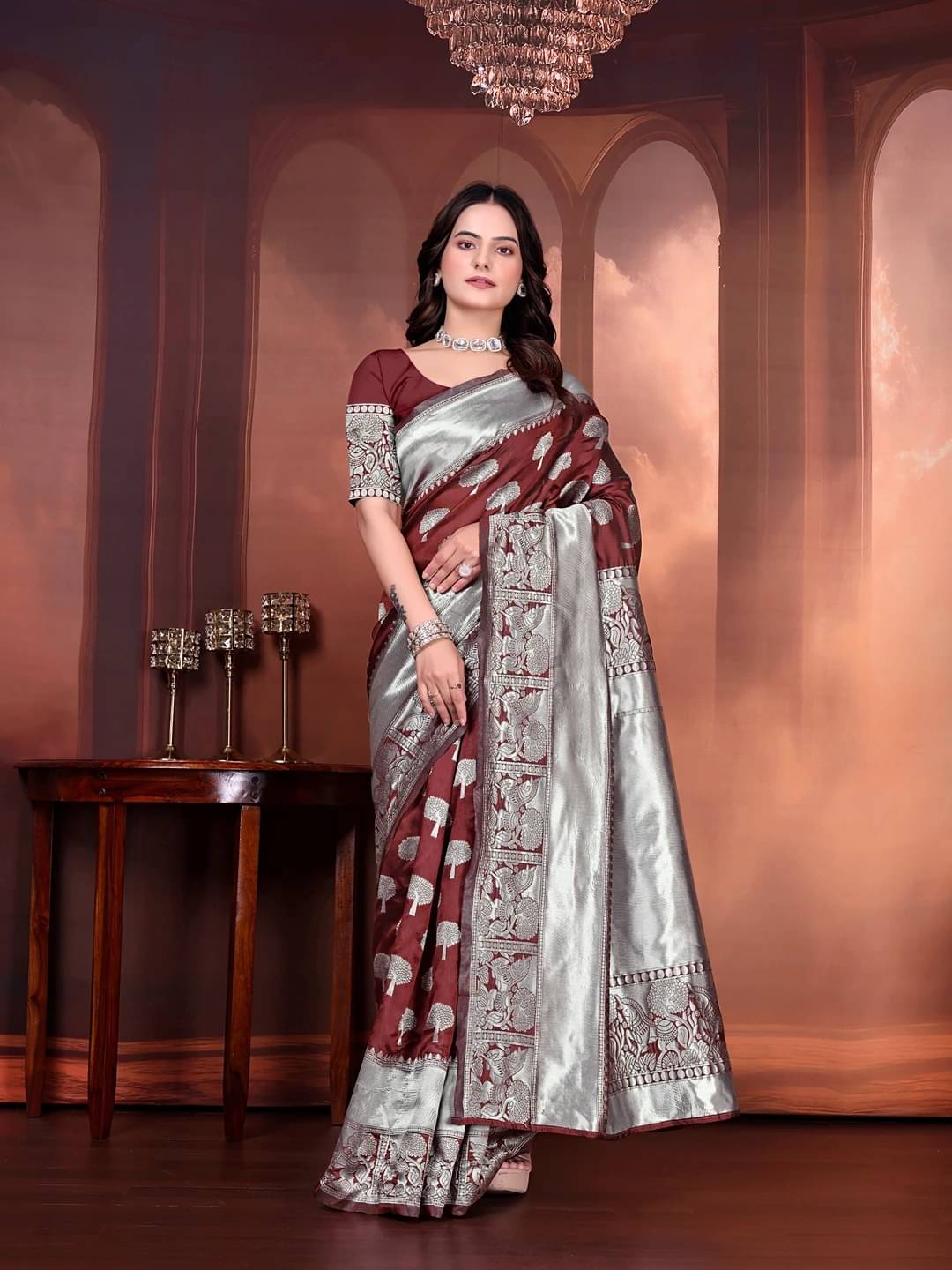     			Krisha Enterprise Jacquard Printed Regular Saree With Unstitched Blouse Piece ( Multicolor 15 )