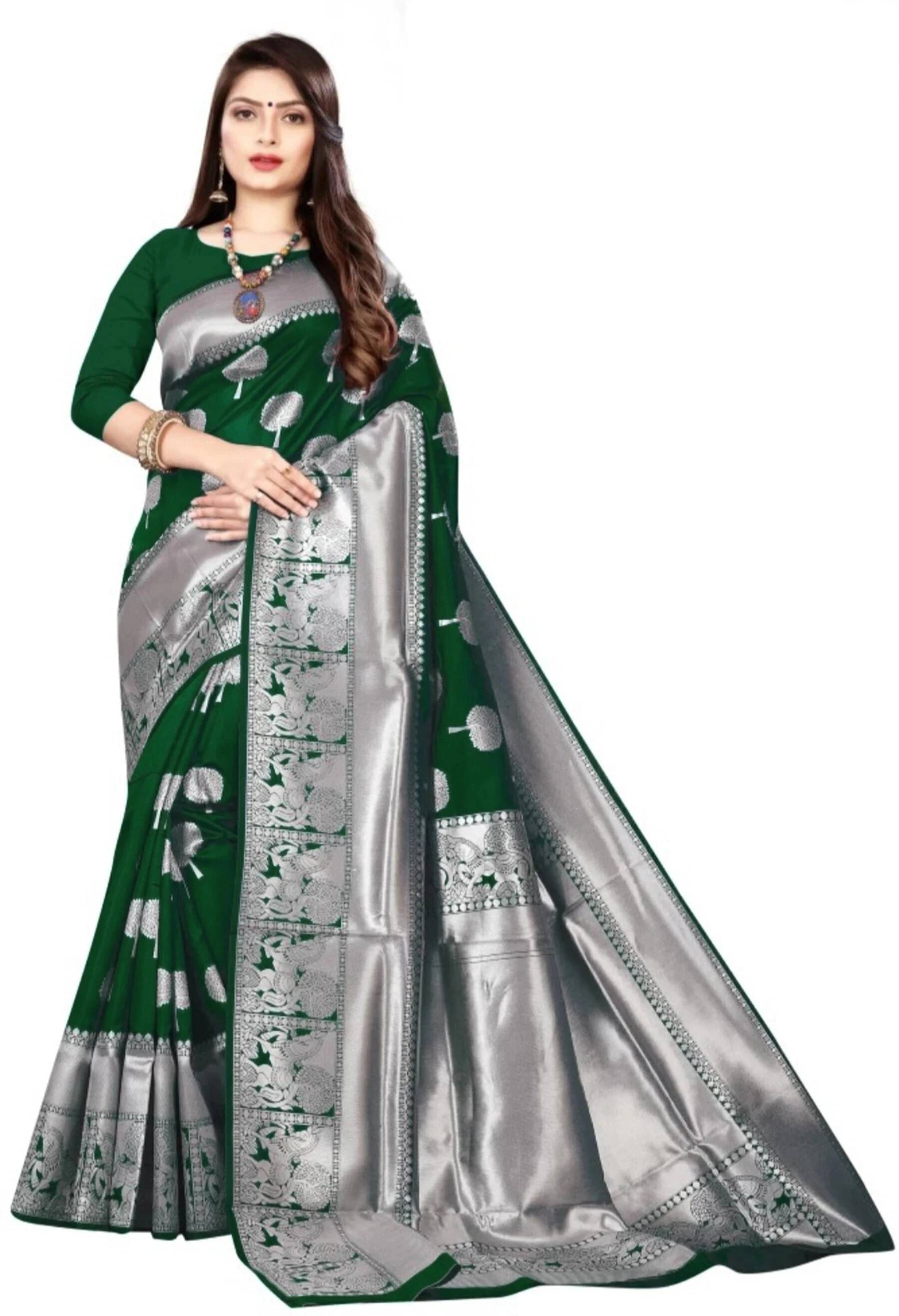     			Krisha Enterprise Jacquard Woven Regular Saree With Unstitched Blouse Piece ( Multicolor 9 )