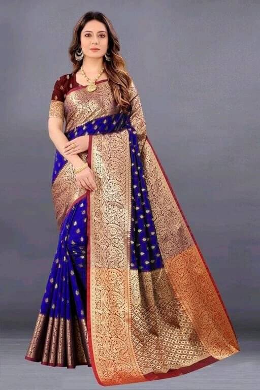     			Krisha Enterprise Jacquard Woven Regular Saree With Unstitched Blouse Piece ( Blue )