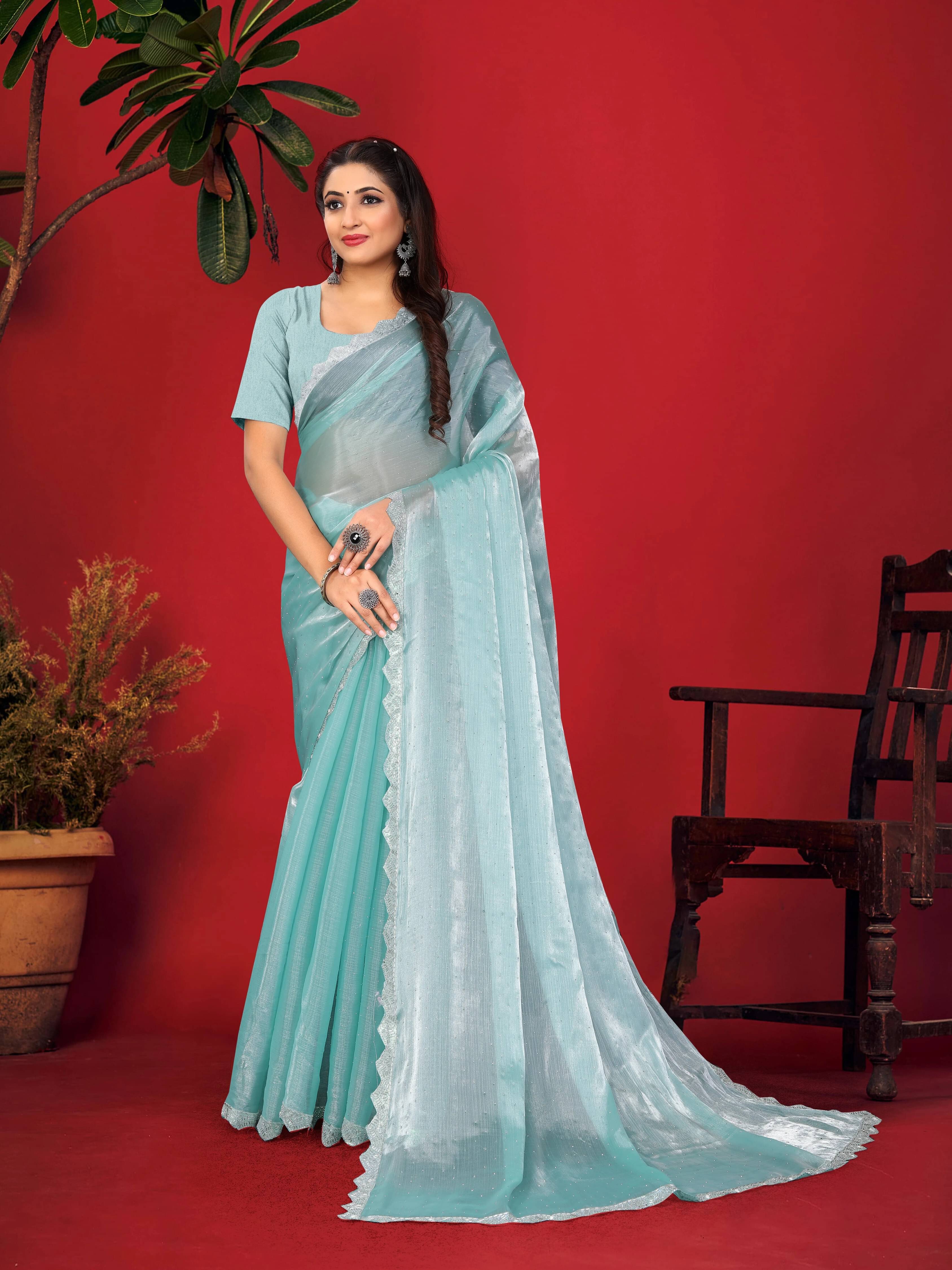 Krisha Enterprise Jimmy Choo Woven Regular Saree With Unstitched Blouse Piece ( Light Blue ) Krisha Enterprise Jimmy Choo Woven Regular Saree With Unstitched Blouse Piece ( Light Blue )