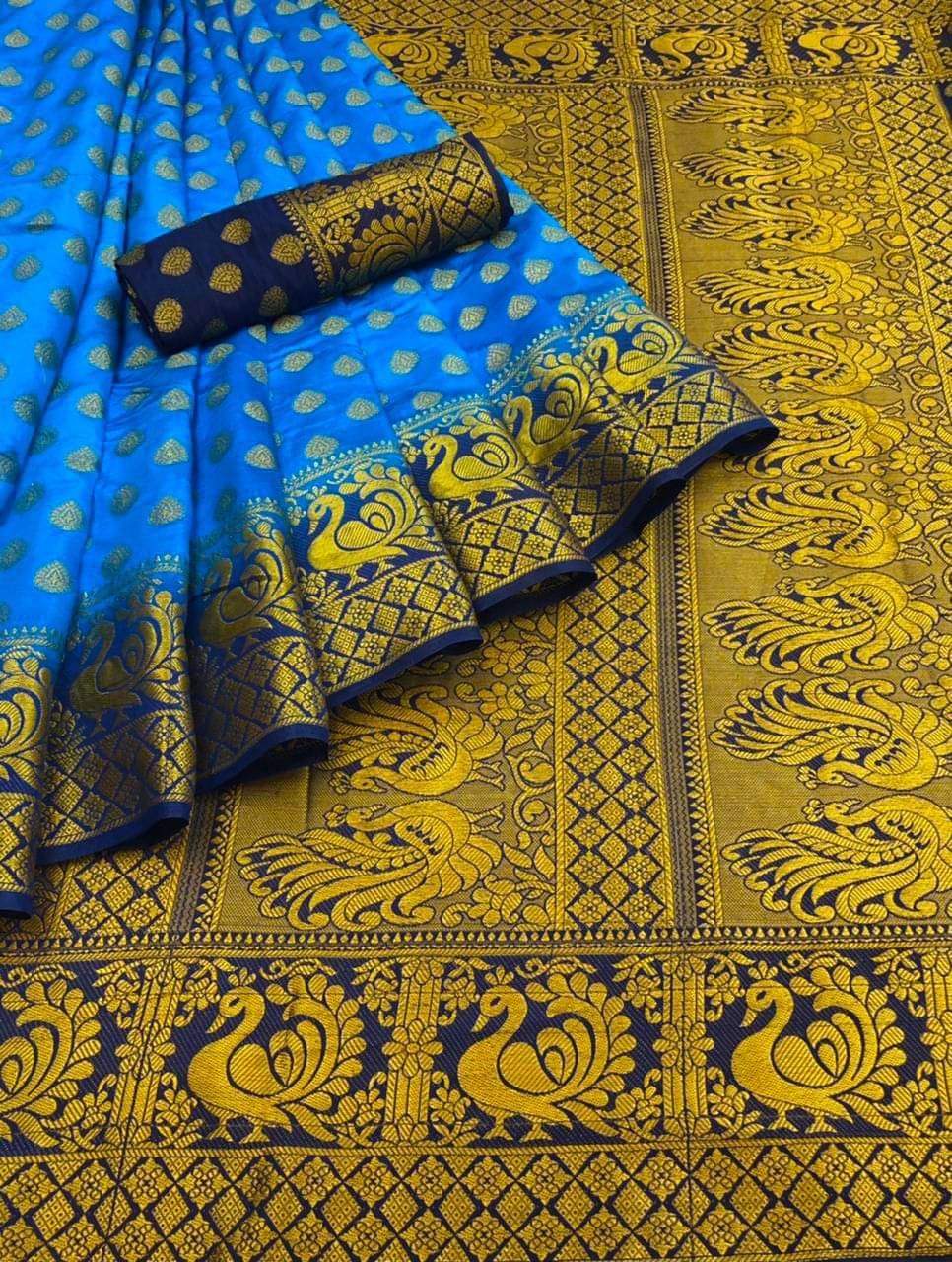     			Krisha Enterprise Nylon Woven Regular Saree With Unstitched Blouse Piece ( Light Blue )