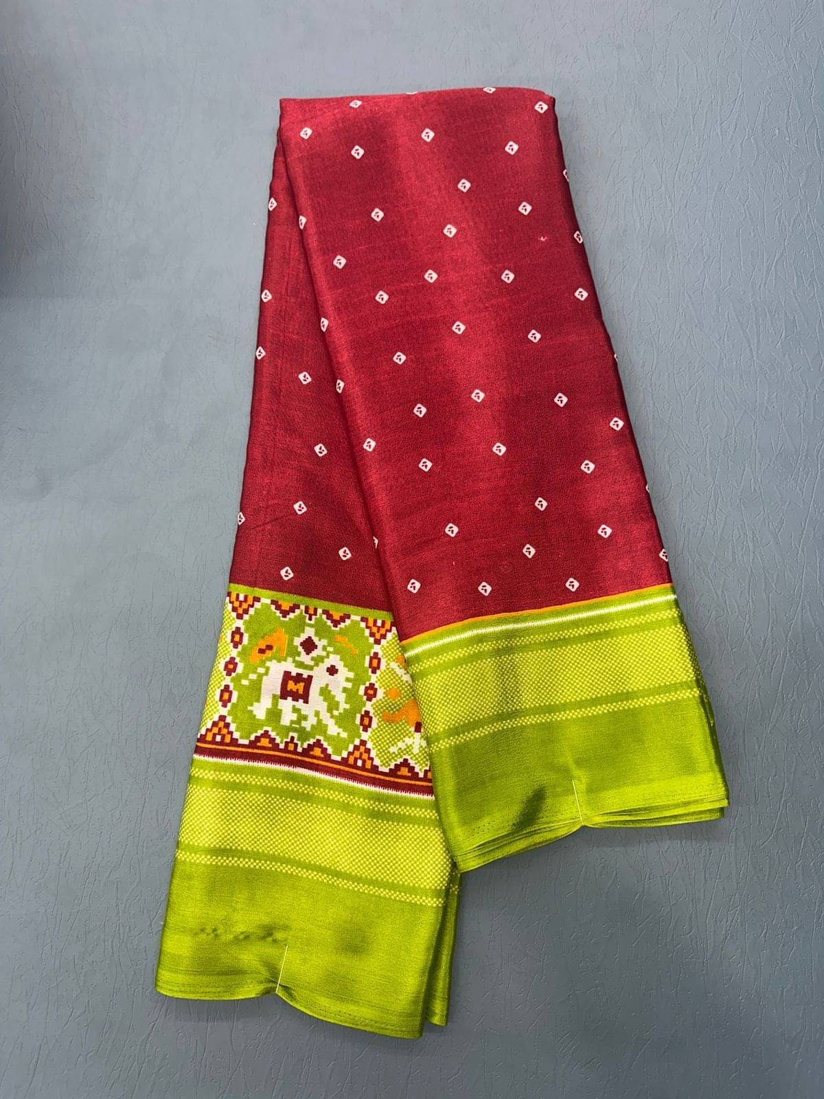     			Krisha Enterprise Silk Blend Printed Regular Saree With Unstitched Blouse Piece ( Red )